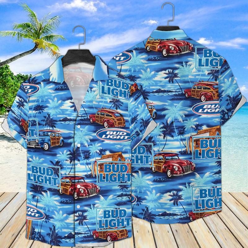 cool bud light sea island pattern blue hawaii shirt uvwoz