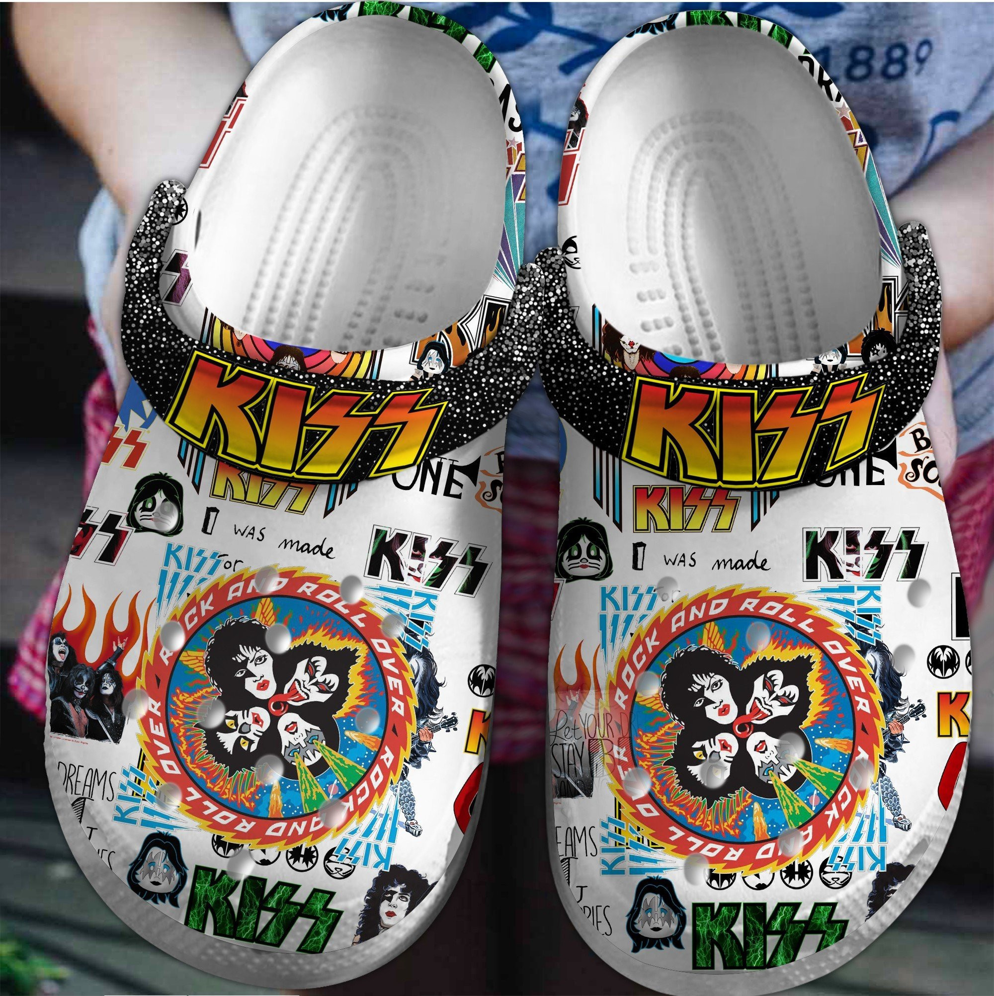 cool crazy kiss rock band music clogs for kids and adults vzvk3