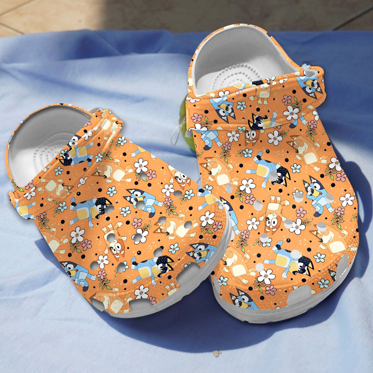 cool design bluey and bingo floral pattern orange crocs yxa1b