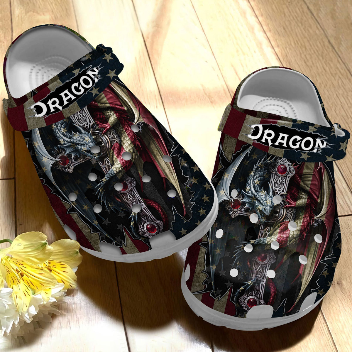 cool design us flag dragon unisex clogs shoes for men and women o55v4