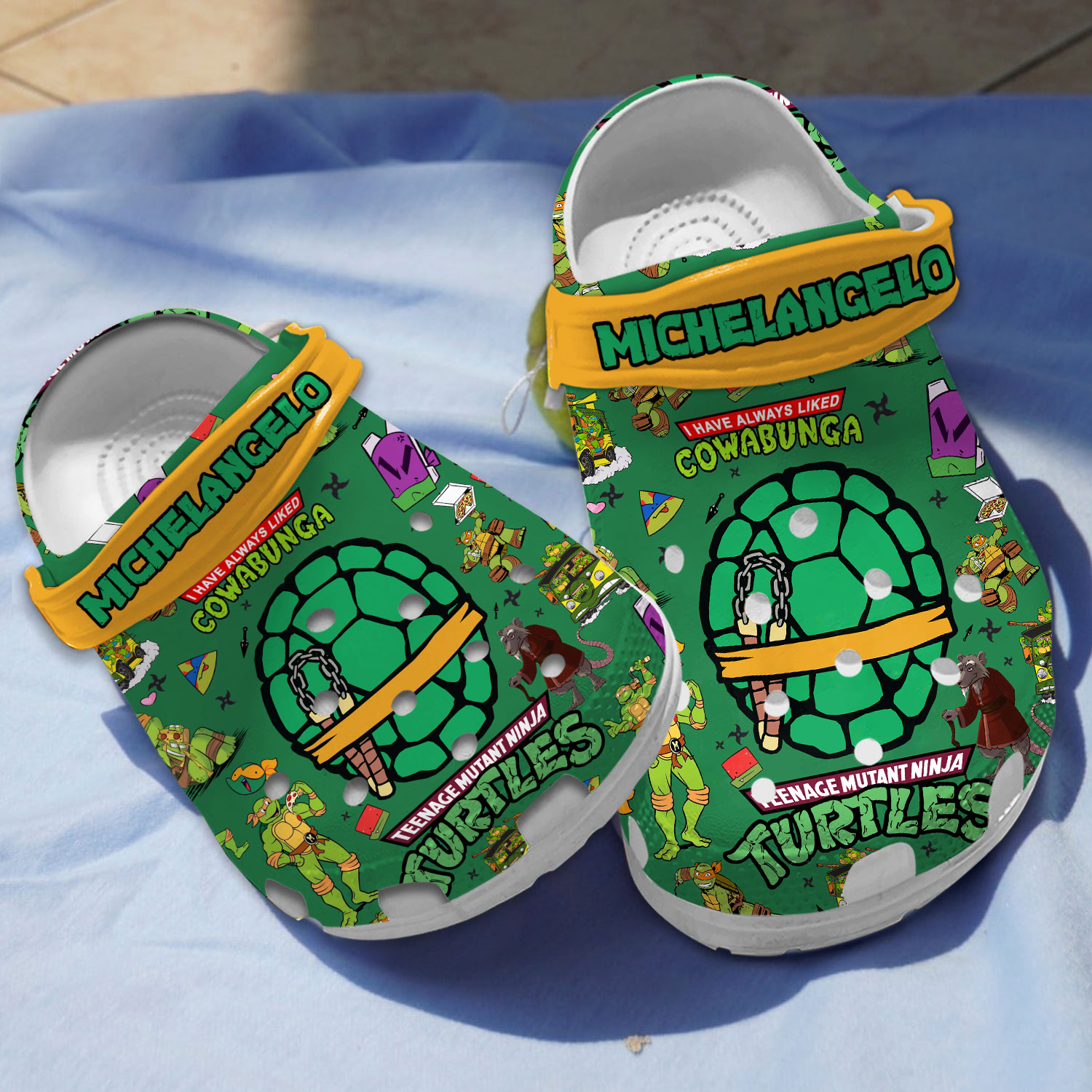 cool green michelangelo ninja turtle cartoon clogs for kids and adults xibyp