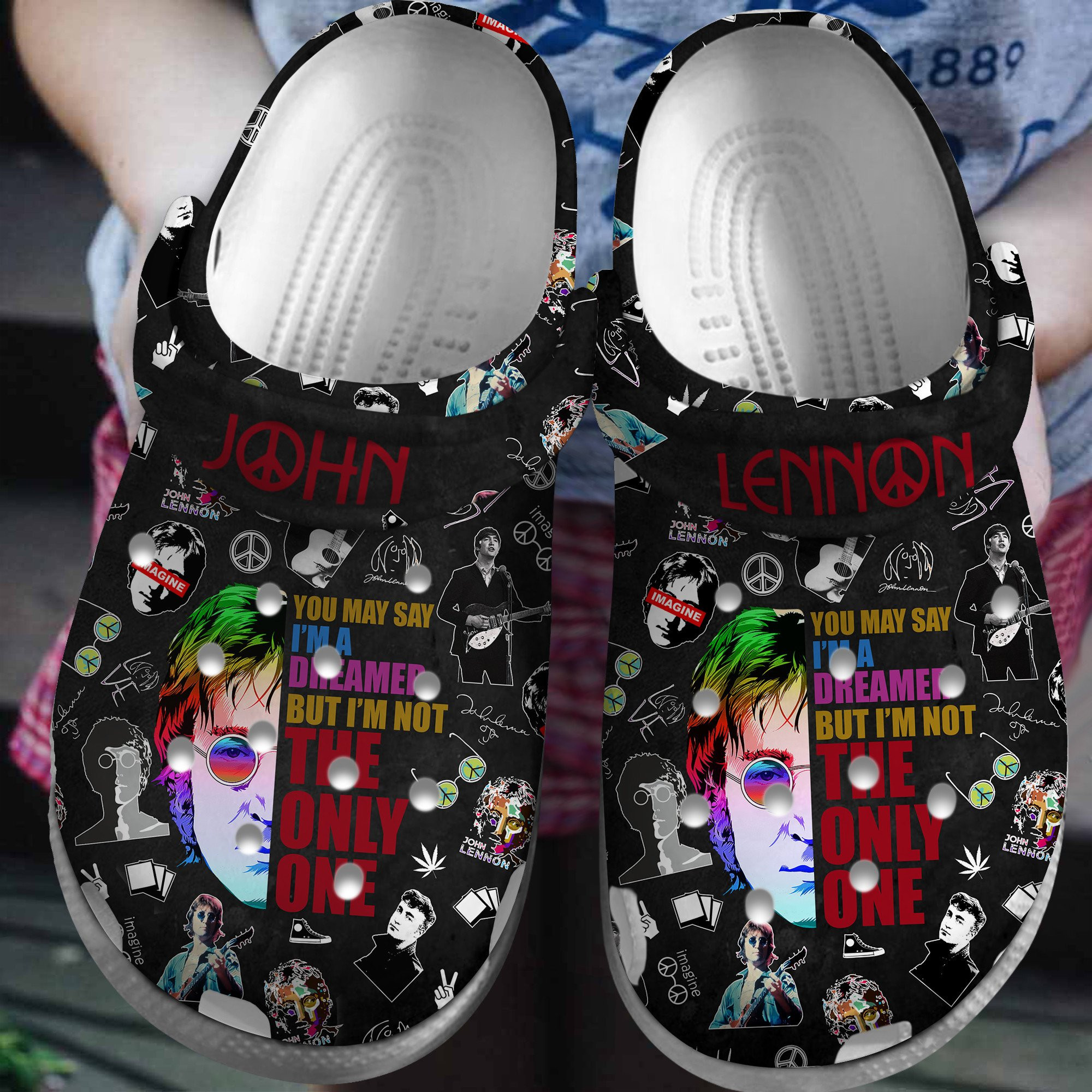 cool john lennon music black clogs for kids and adults laz9n