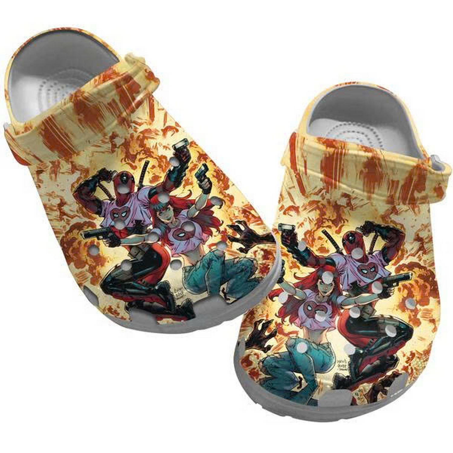 couple of deadpool burn it all clogs for kids 26 adults s5gle