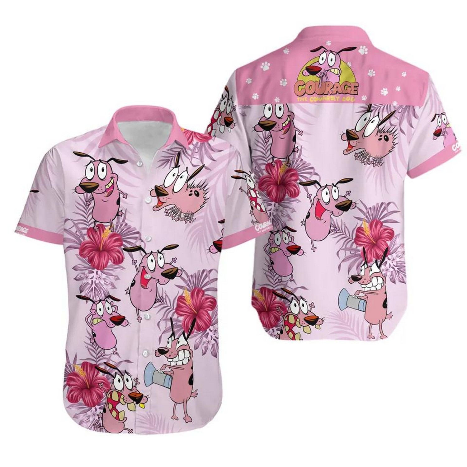 courage dog tropical flower pink hawaiian shirt rferx
