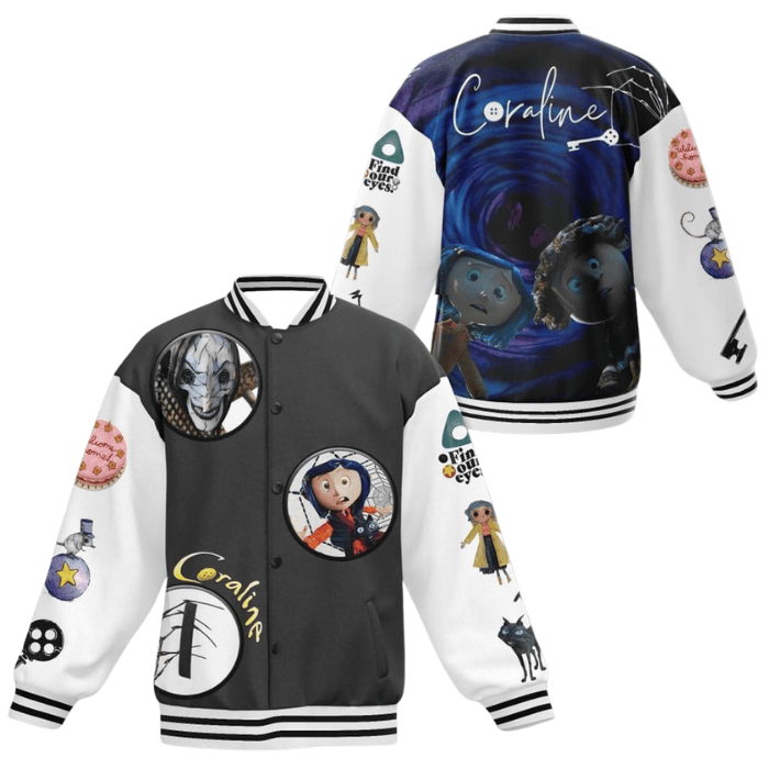 creepy classic coraline cartoon halloween baseball jacket ulfnz