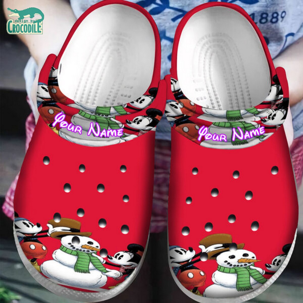 custom chistmas snowman mickey and minnie mouse red clogs for kids 26 adults hnh5x