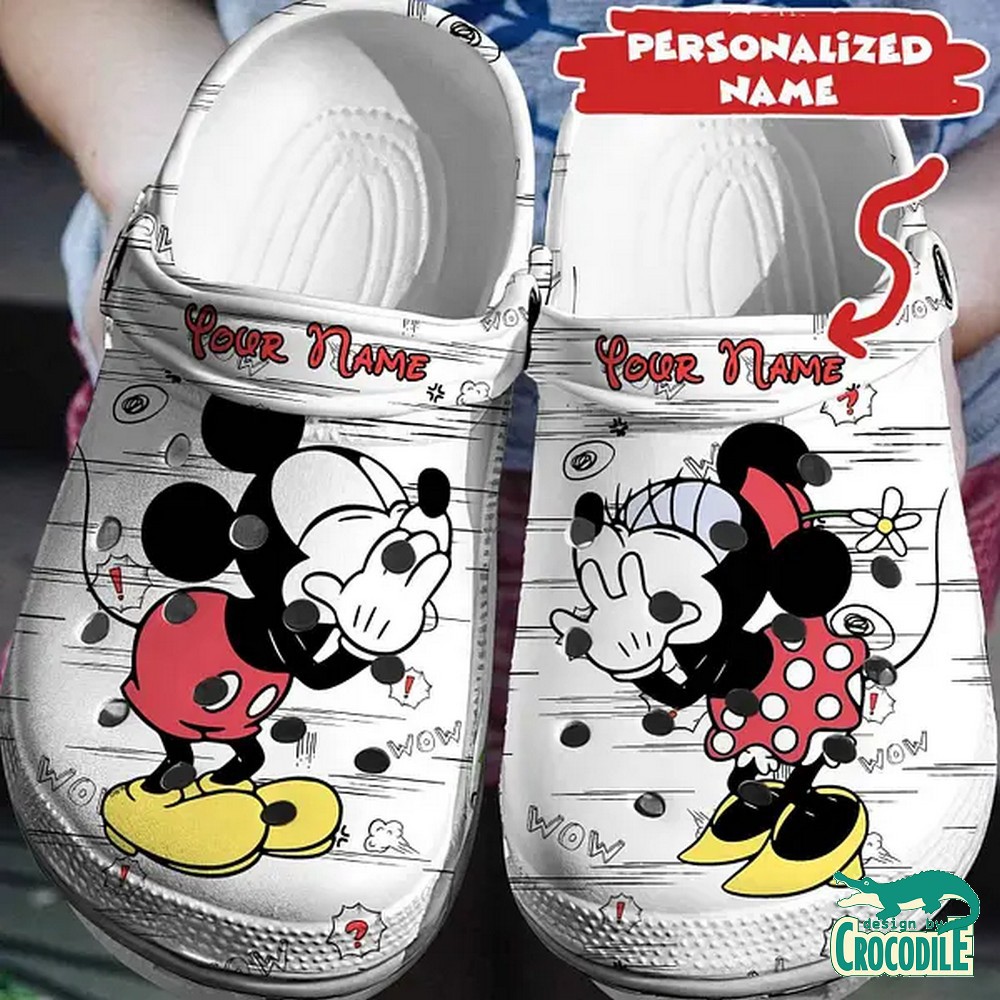 custom name air kiss mickey and minnie mouse white clogs for kids 26 adults r9cdl