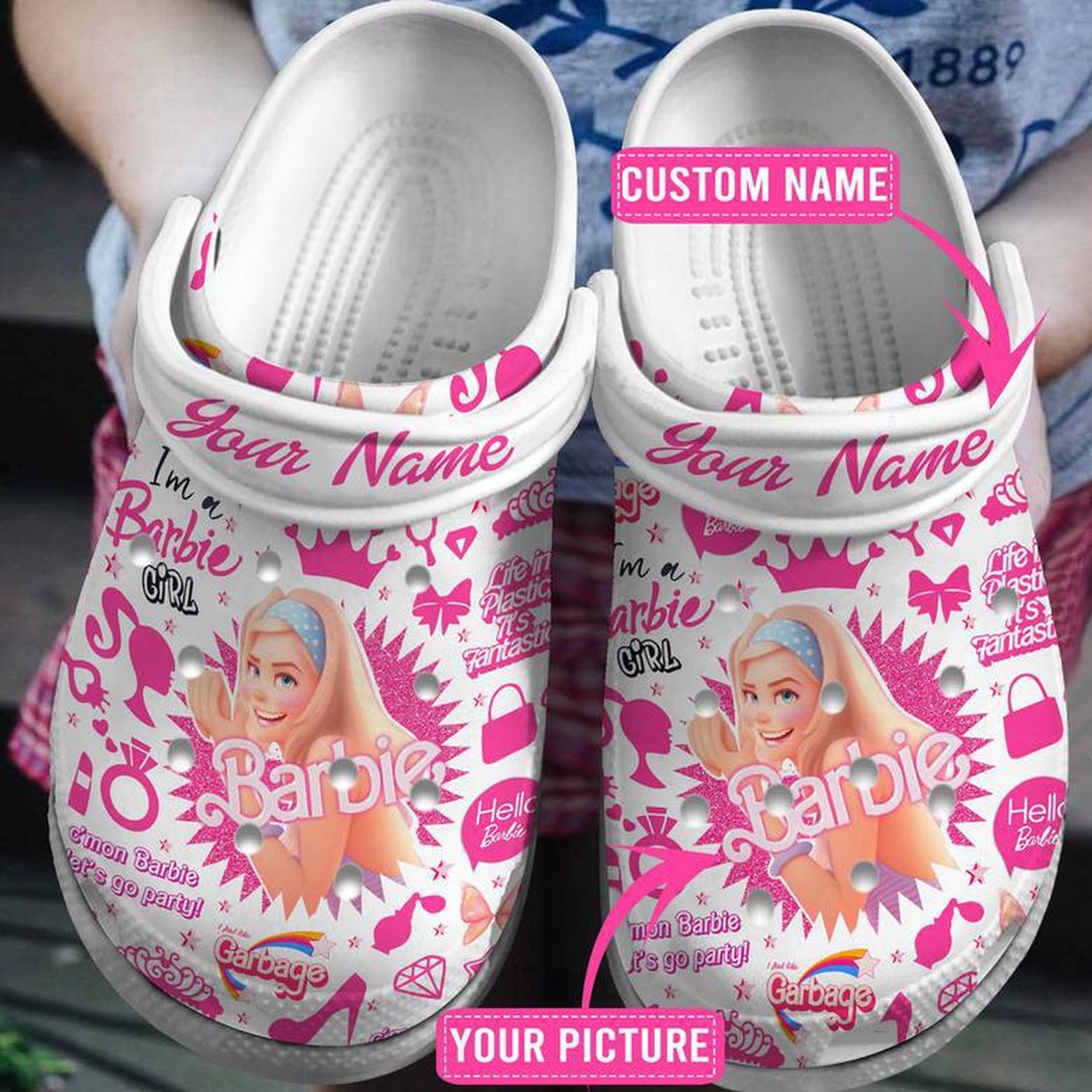 custom name and picture barbie cartoon beauty clogs for kids and adults fast shipping yjteo
