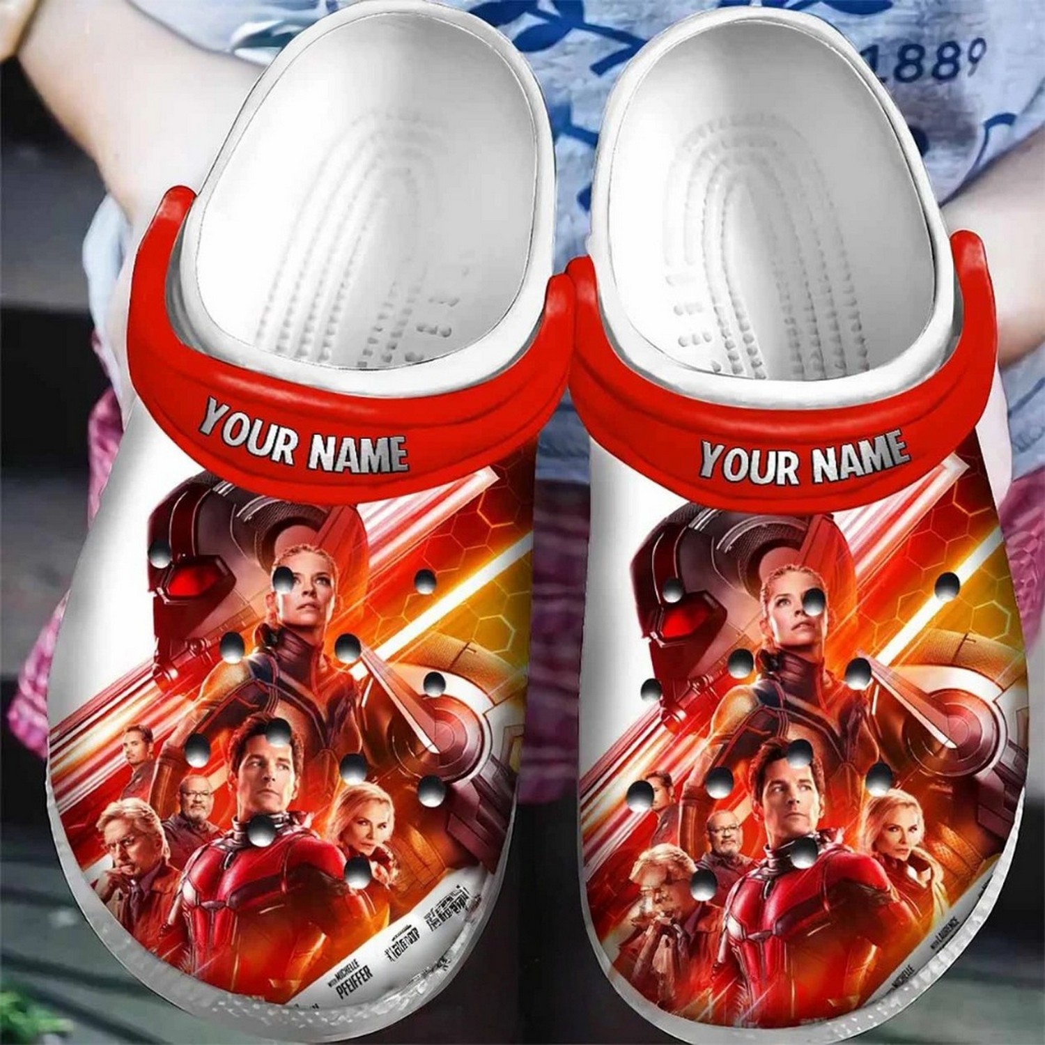 custom name ant man and the wasp diagonal stripes pattern clogs for kids 26 adults wacjl