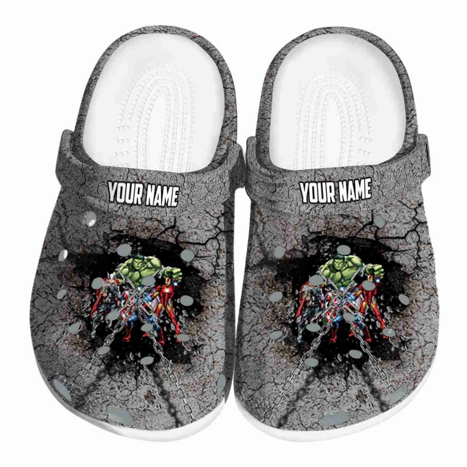custom name avengers cracked ground texture clogs for kids and adults w4zl4