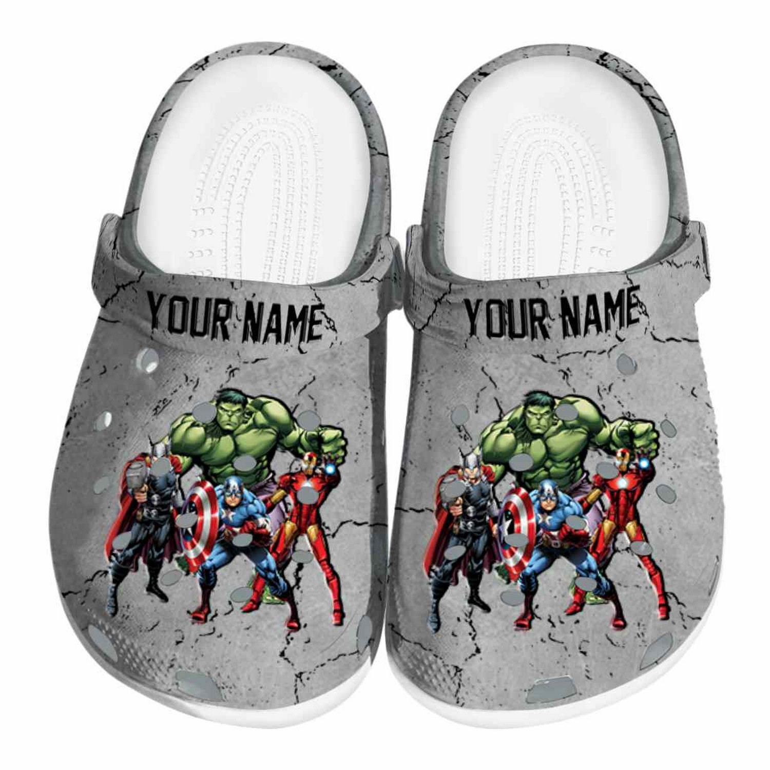custom name avengers cracked texture clogs for kids 26 adults xkffb