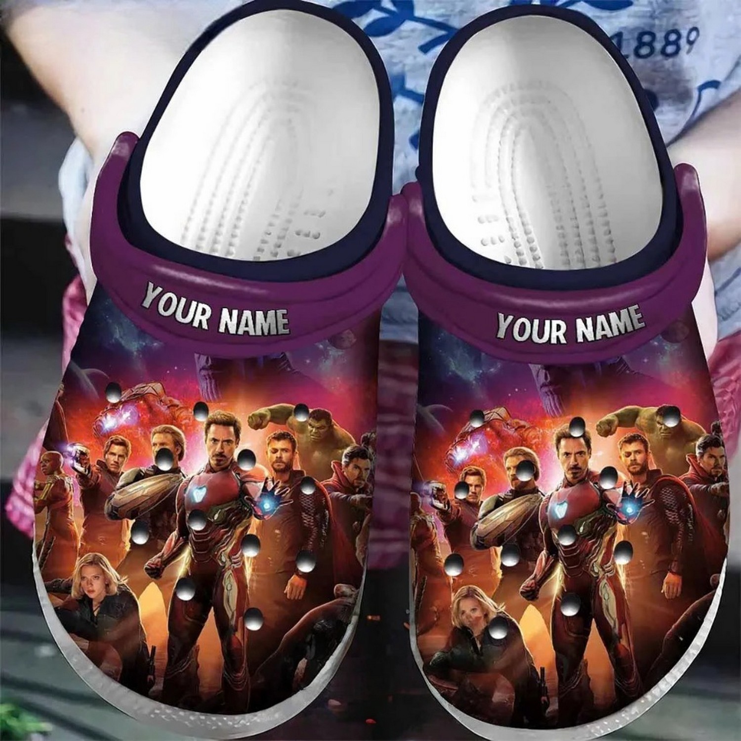 custom name avengers infinity war character iron man clogs for kids and adults 5g34j