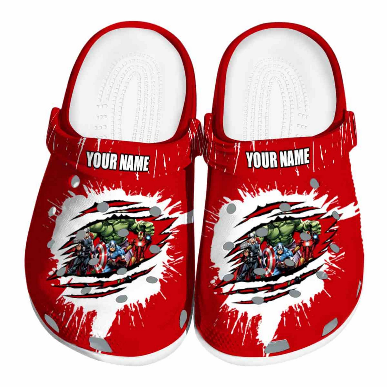 custom name avengers splash motif background clogs for kids 26 adults ag4mq