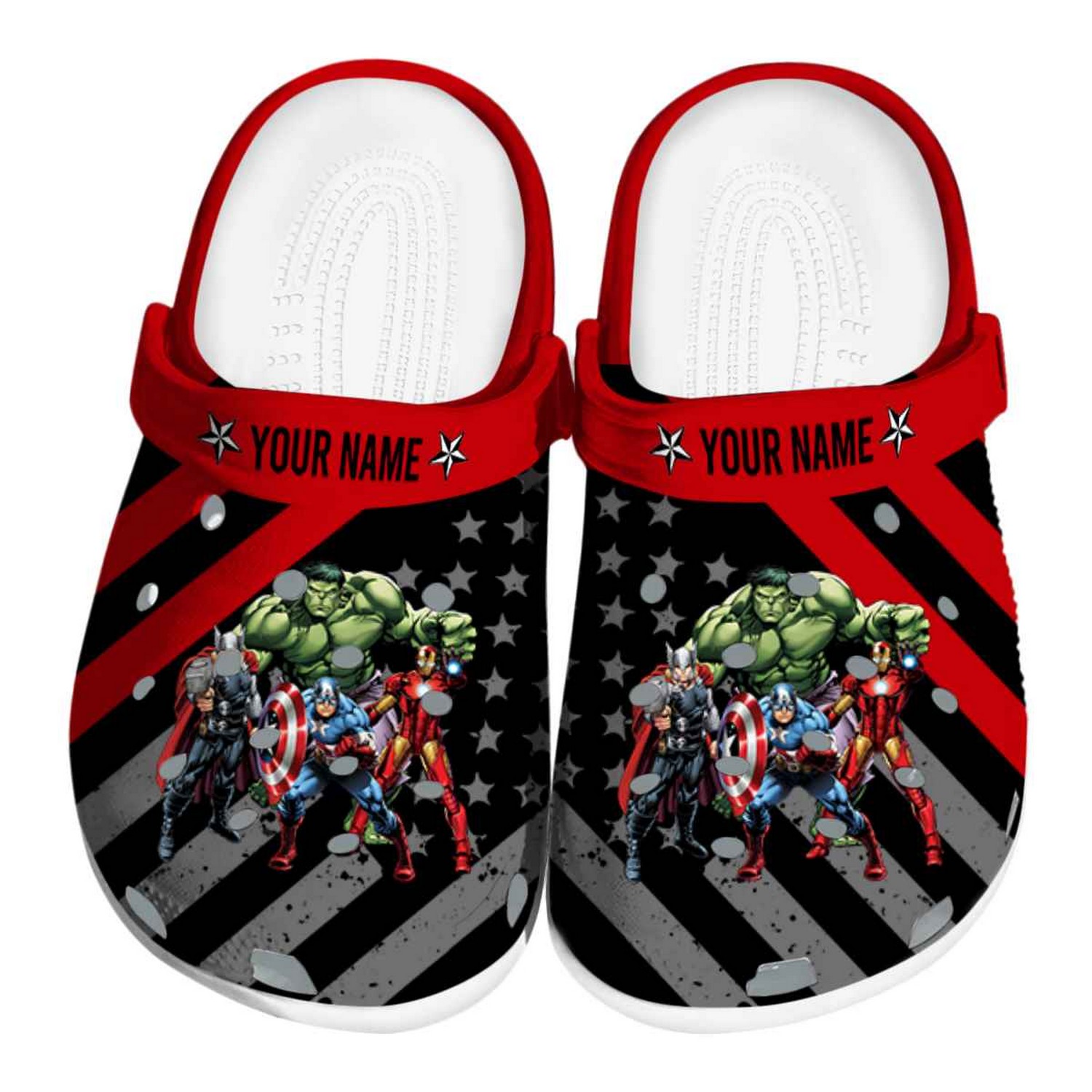 custom name avengers star spangled graphic clogs for kids 26 adults 7ik1m