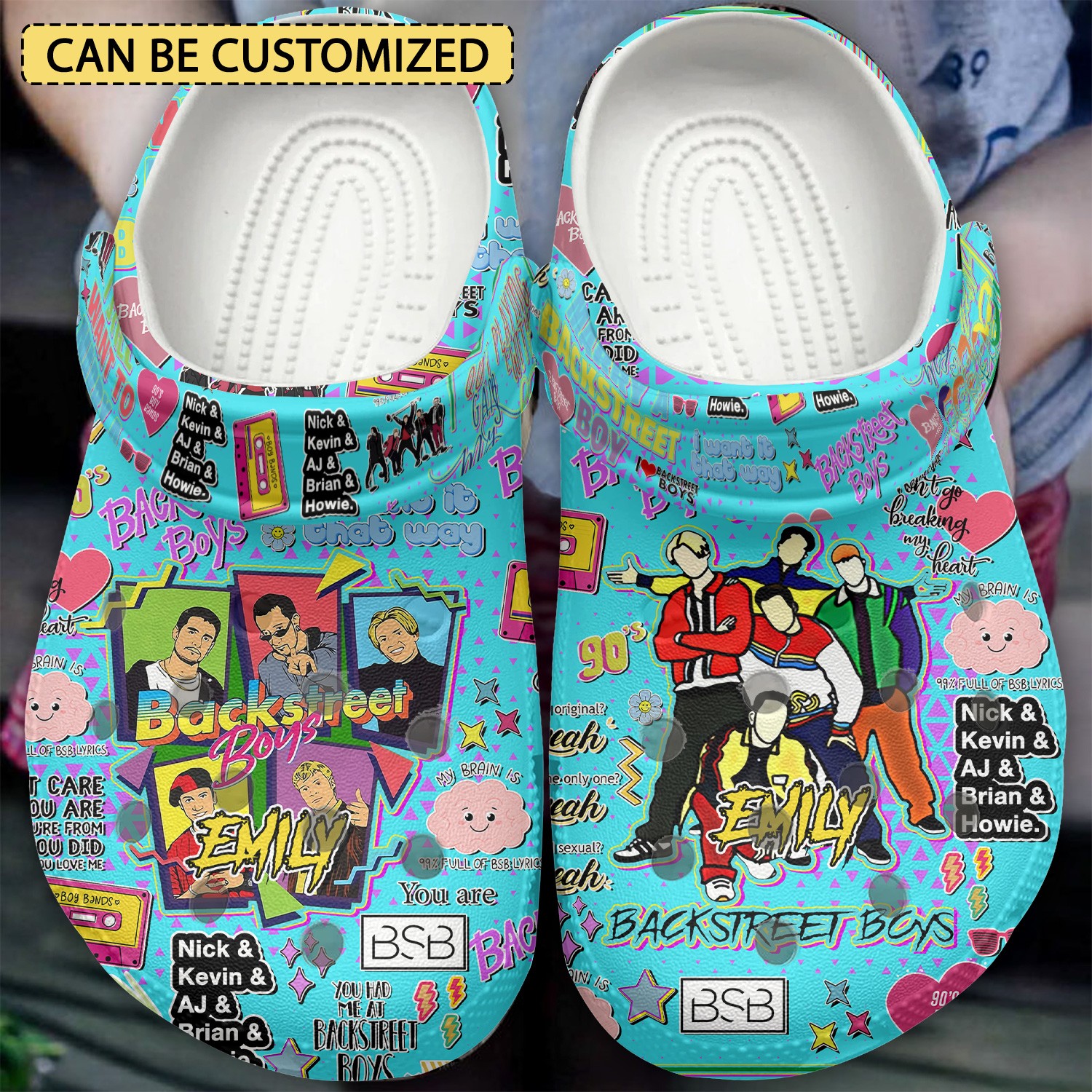custom name backstreet boys music cartoon style blue clogs for kids and adults mwyvl