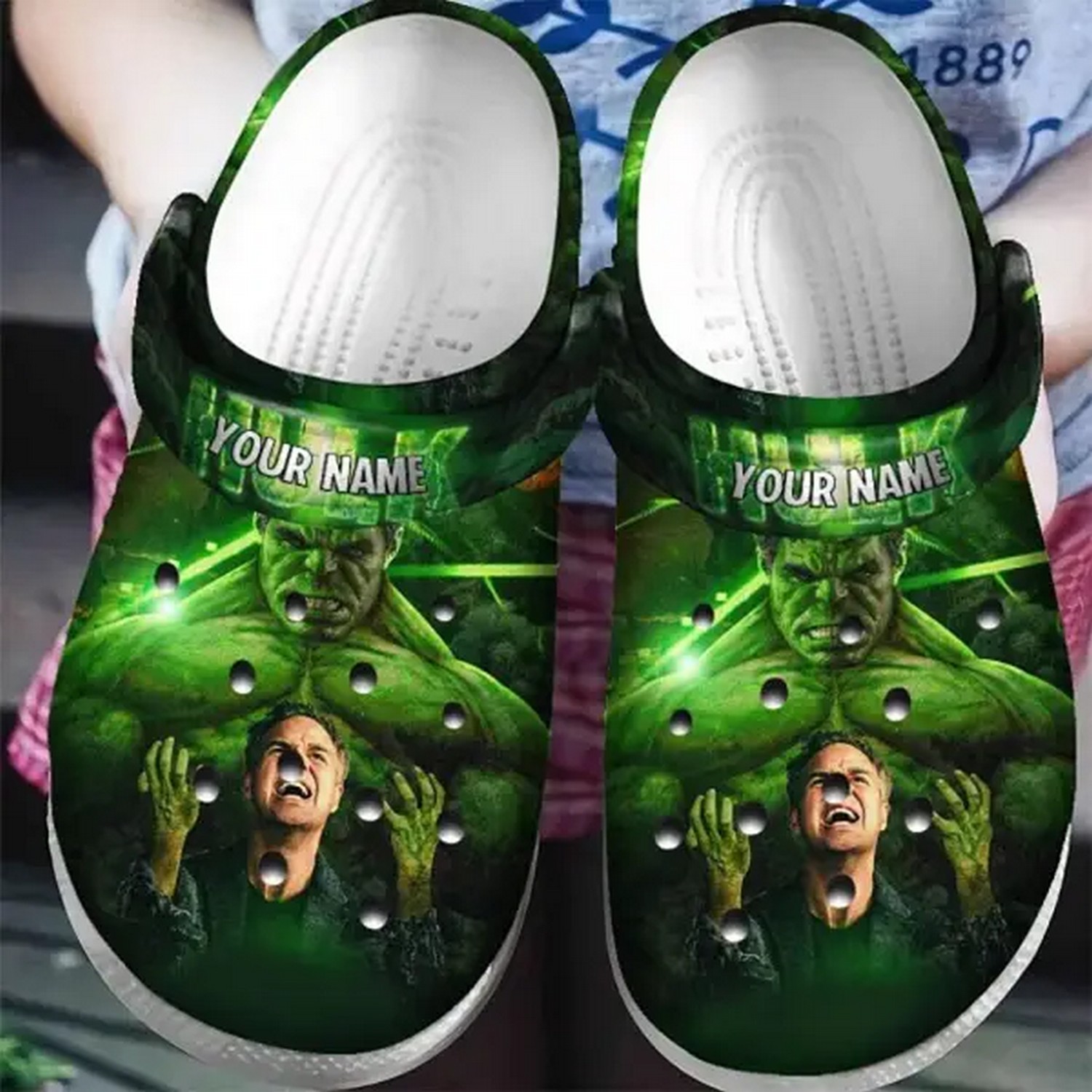 custom name banner transform hulk clogs for kids 26 adults ij99x