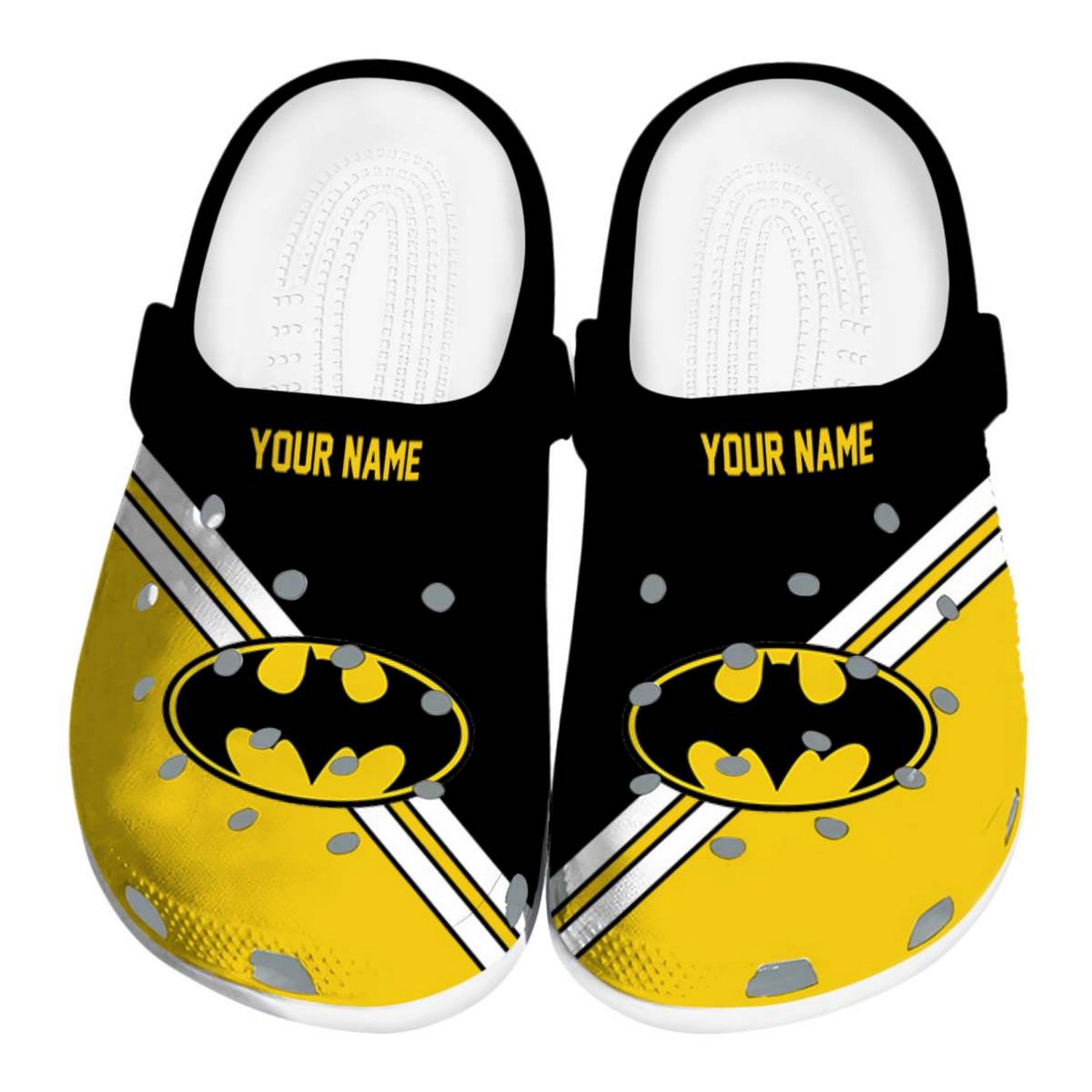 custom name batman striped accents clogs for kids 26 adults oma1q