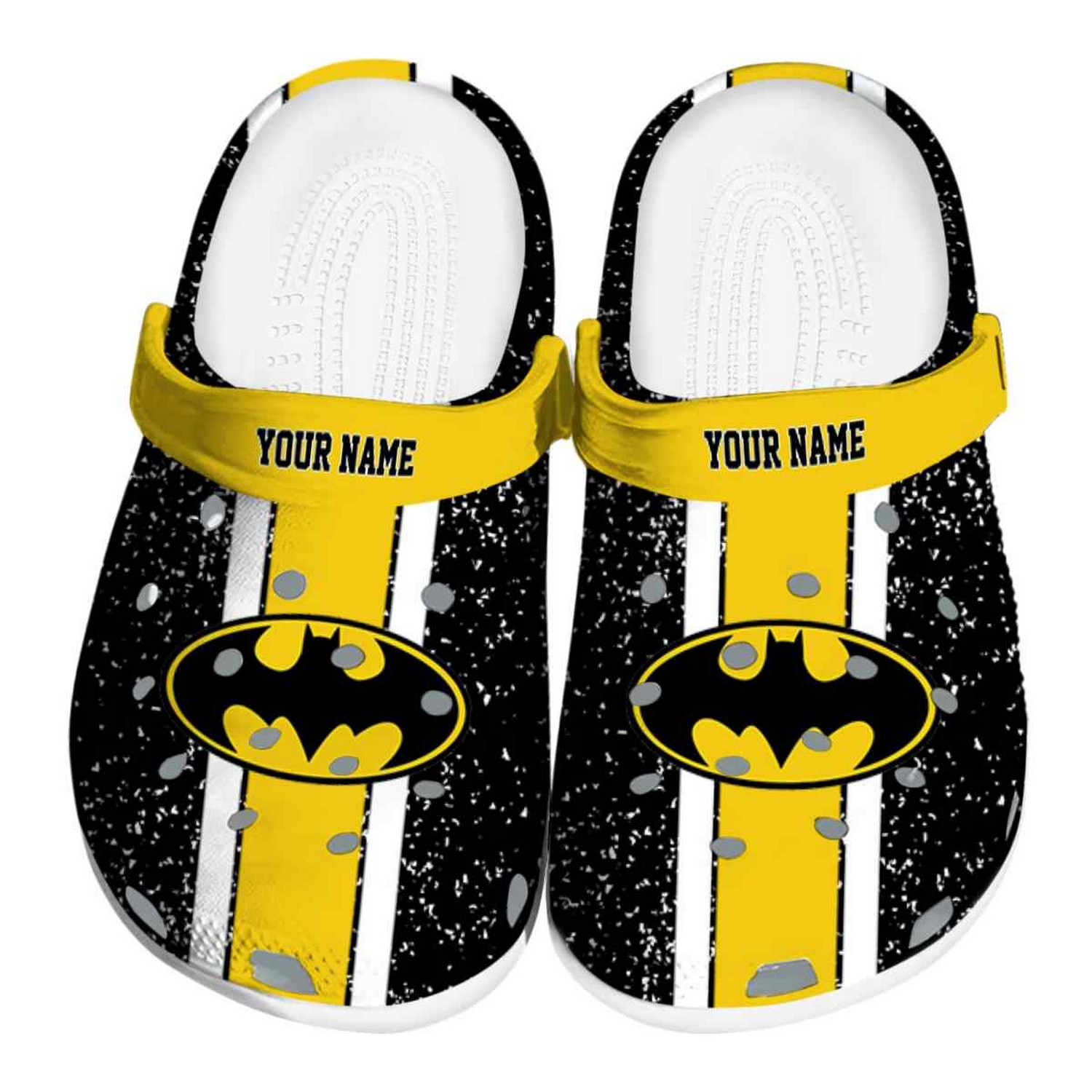custom name batman vertical stripes clogs for kids and adults heudw