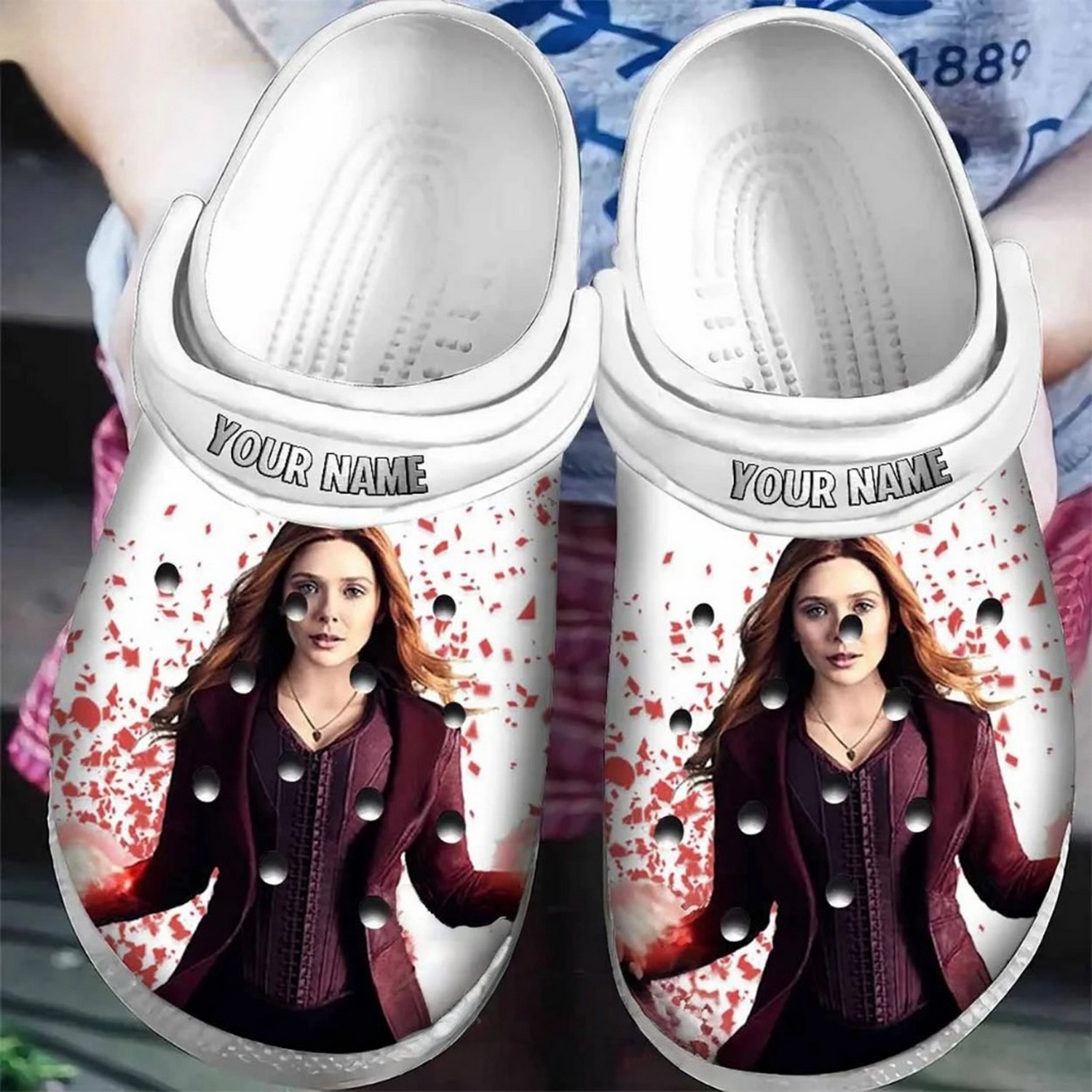 custom name beautiful wanda maximoff white clogs for kids and adults kulua