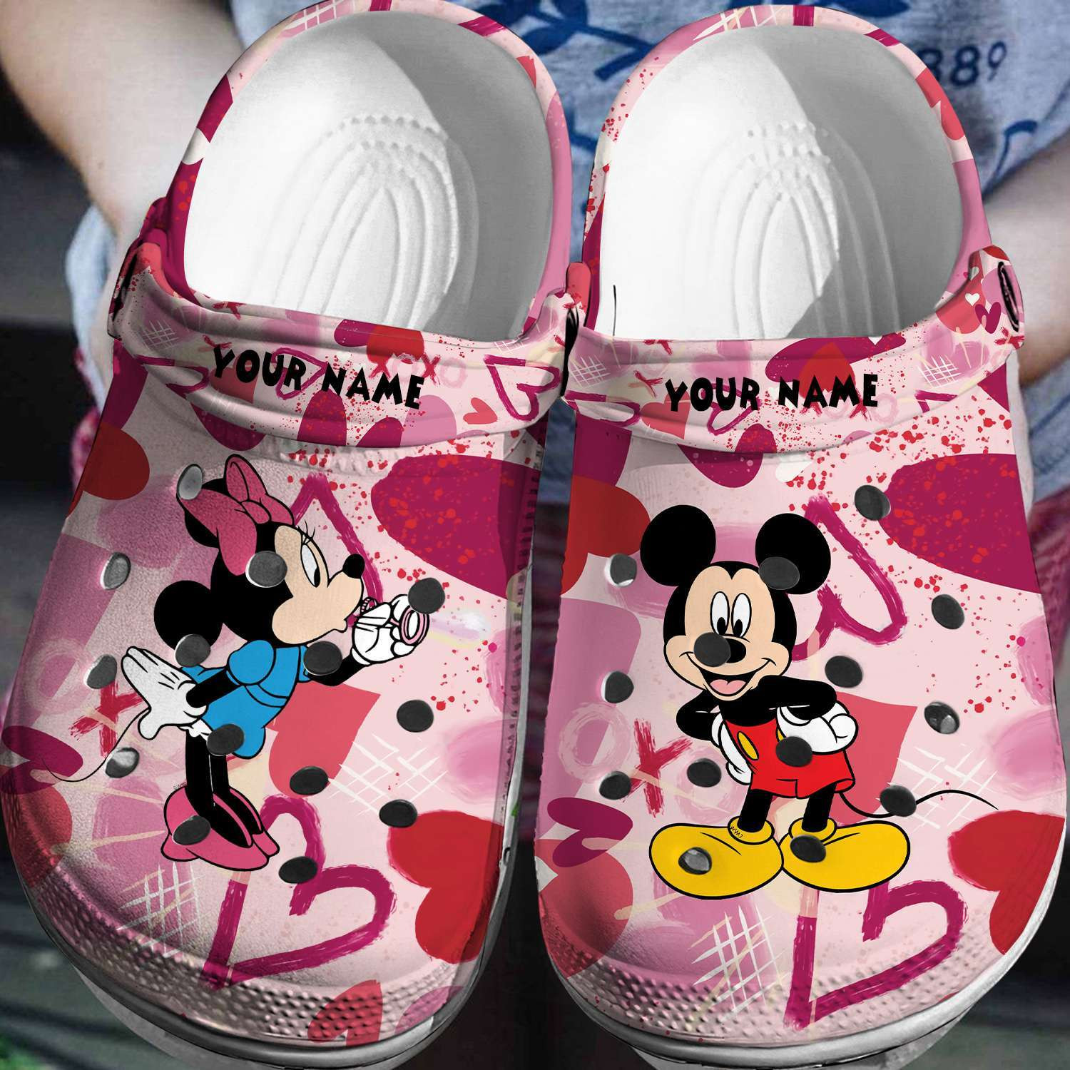 custom name big love big heart mickey and minnie pink clogs for kids 26 adults fazhb
