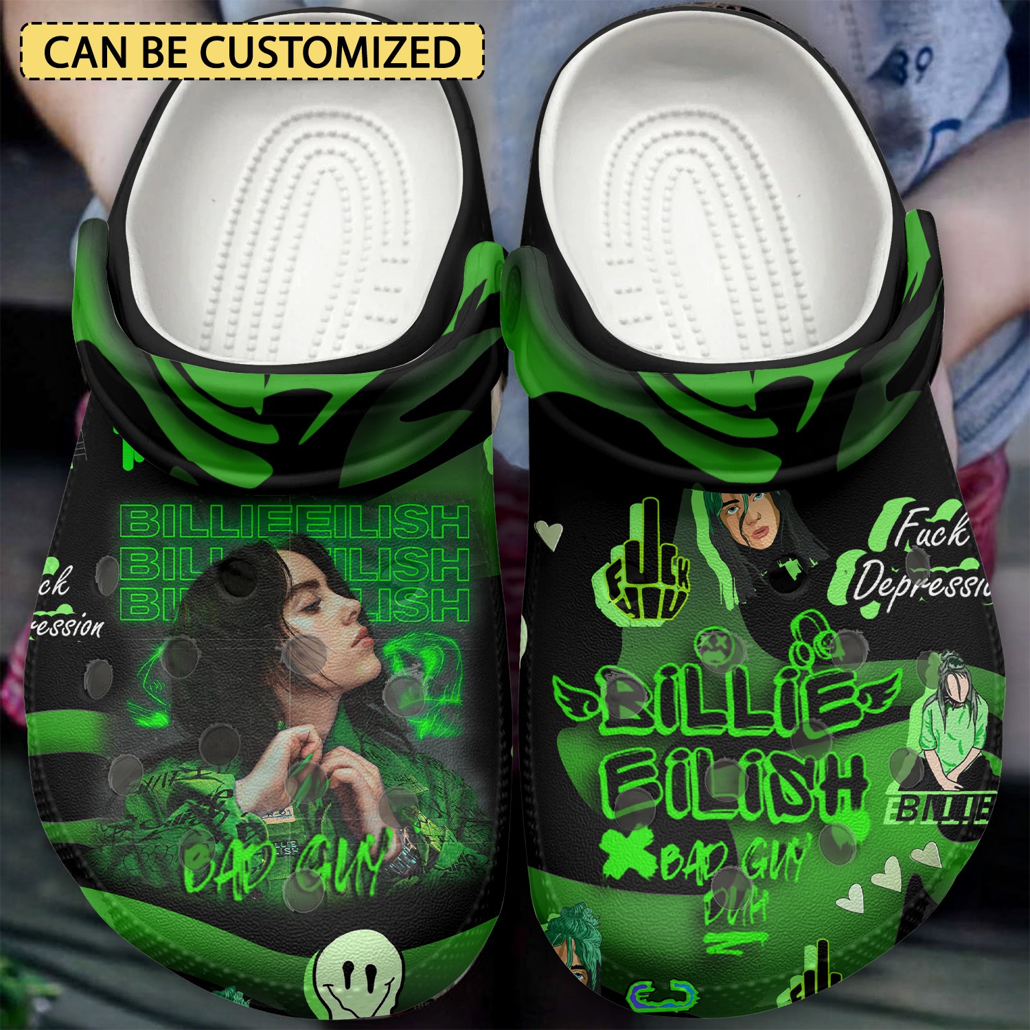 custom name billie eilish music bad guy green clogs for kids and adults vpoh5