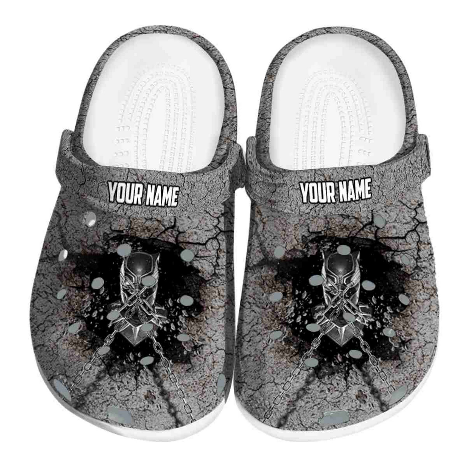custom name black panther cracked ground texture clogs for kids and adults 4ikxu
