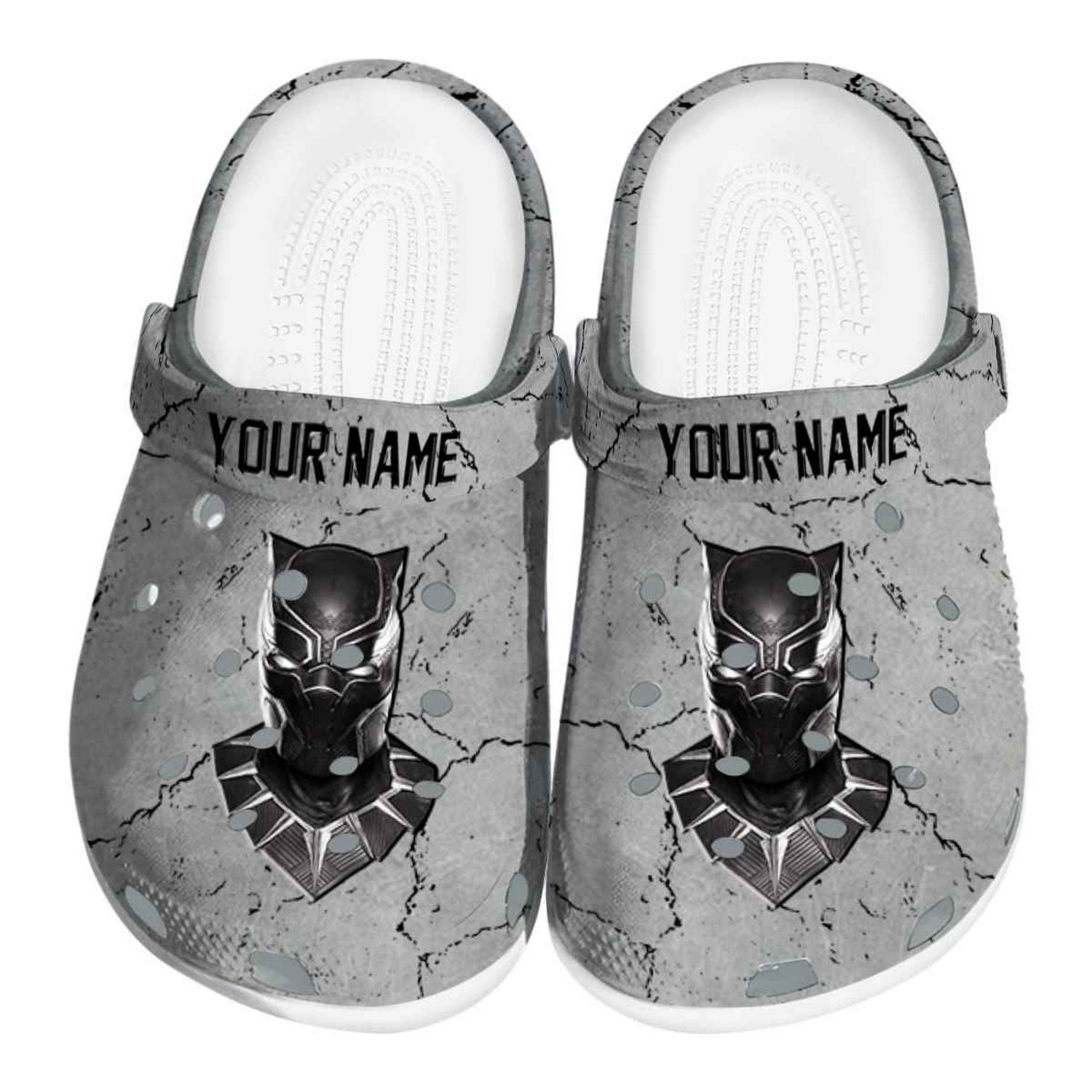 custom name black panther cracked texture clogs for kids and adults 4baii