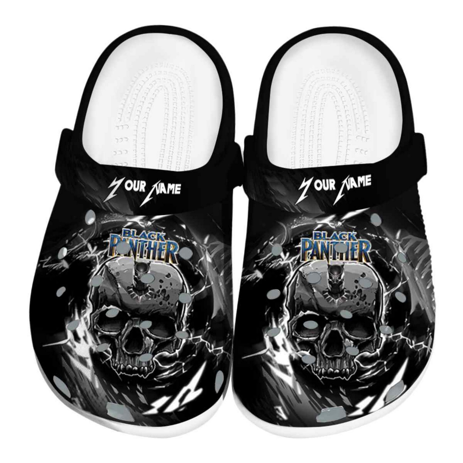 custom name black panther gothic skull clogs for kids and adults rc1rz