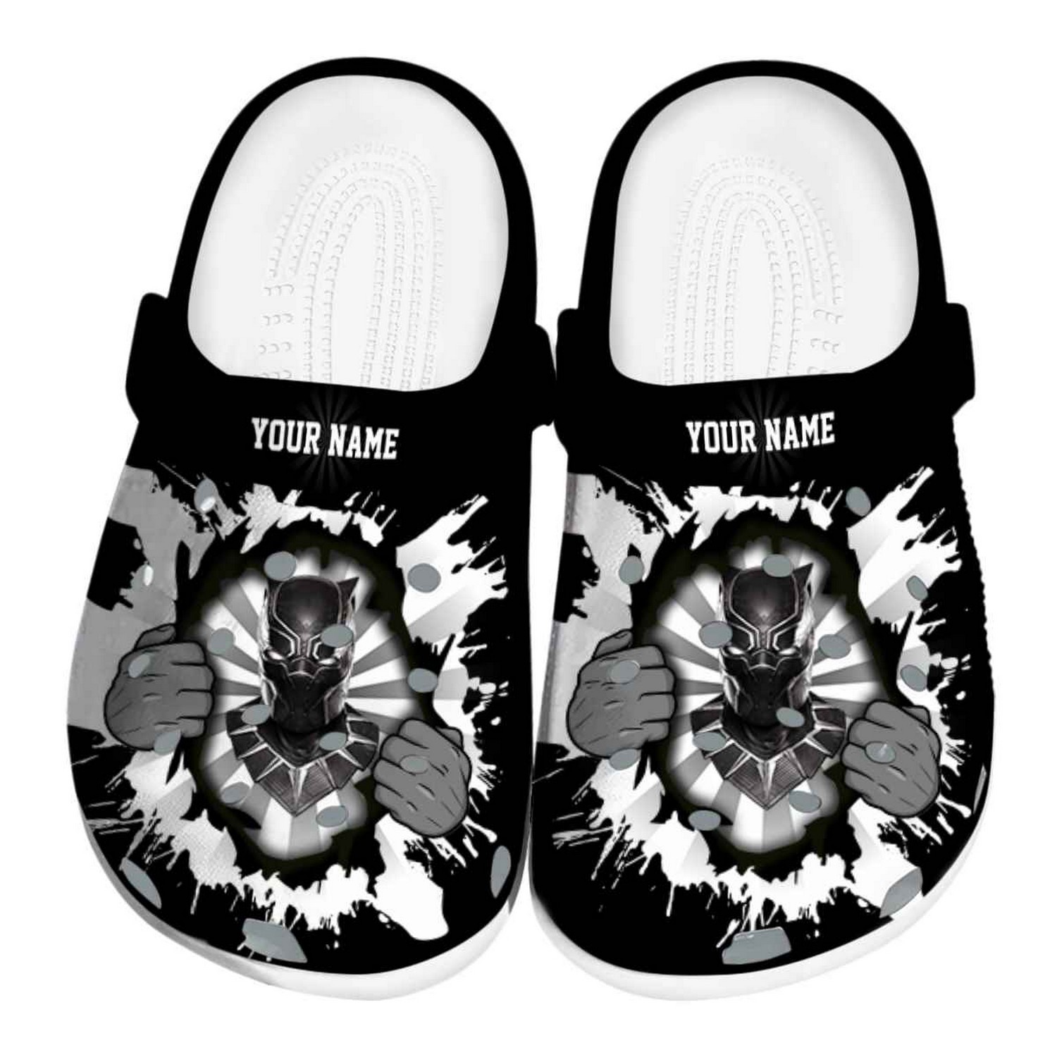 custom name black panther gripping hand clogs for kids 26 adults 6qkrm