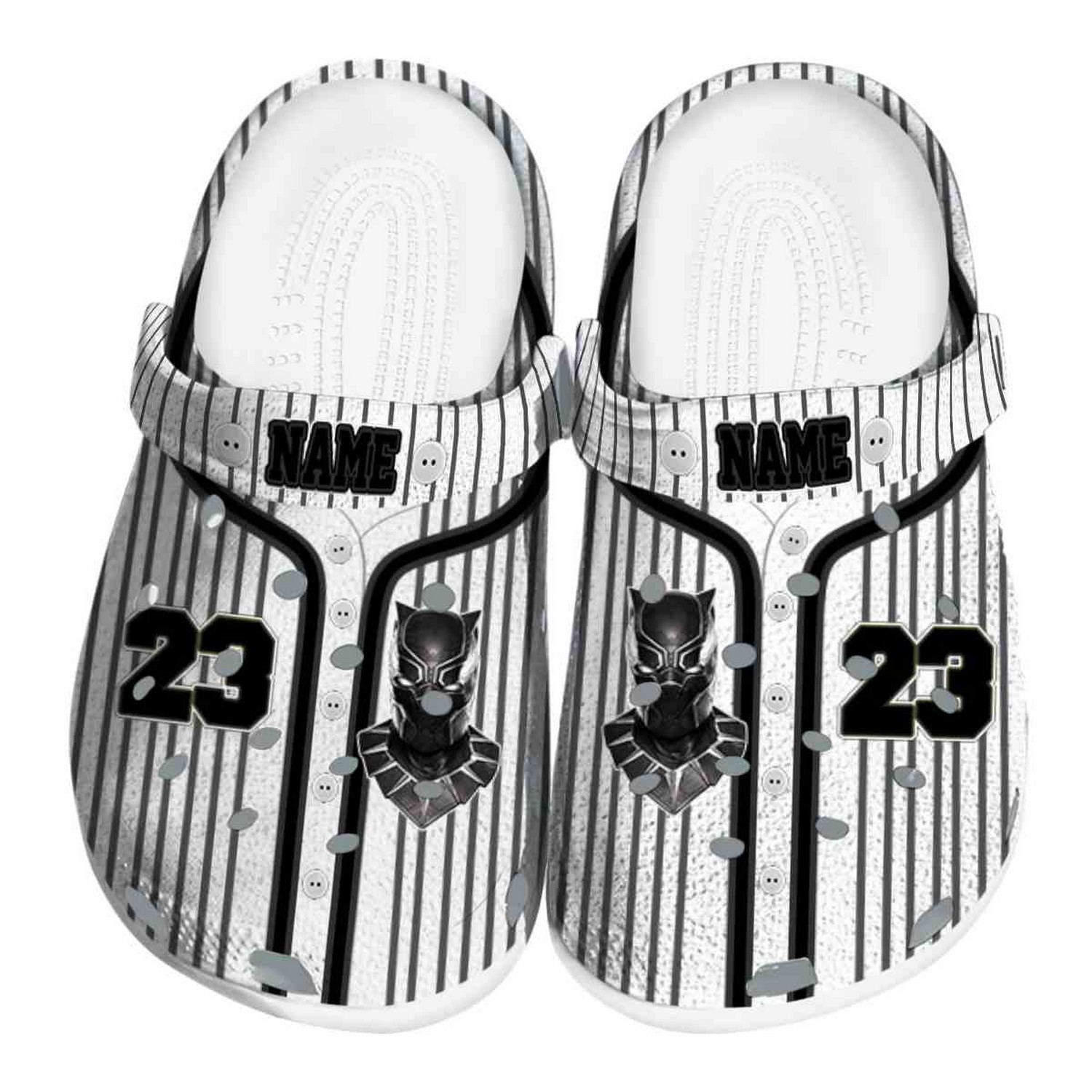 custom name black panther pinstripe pattern clogs for kids 26 adults bzk7r