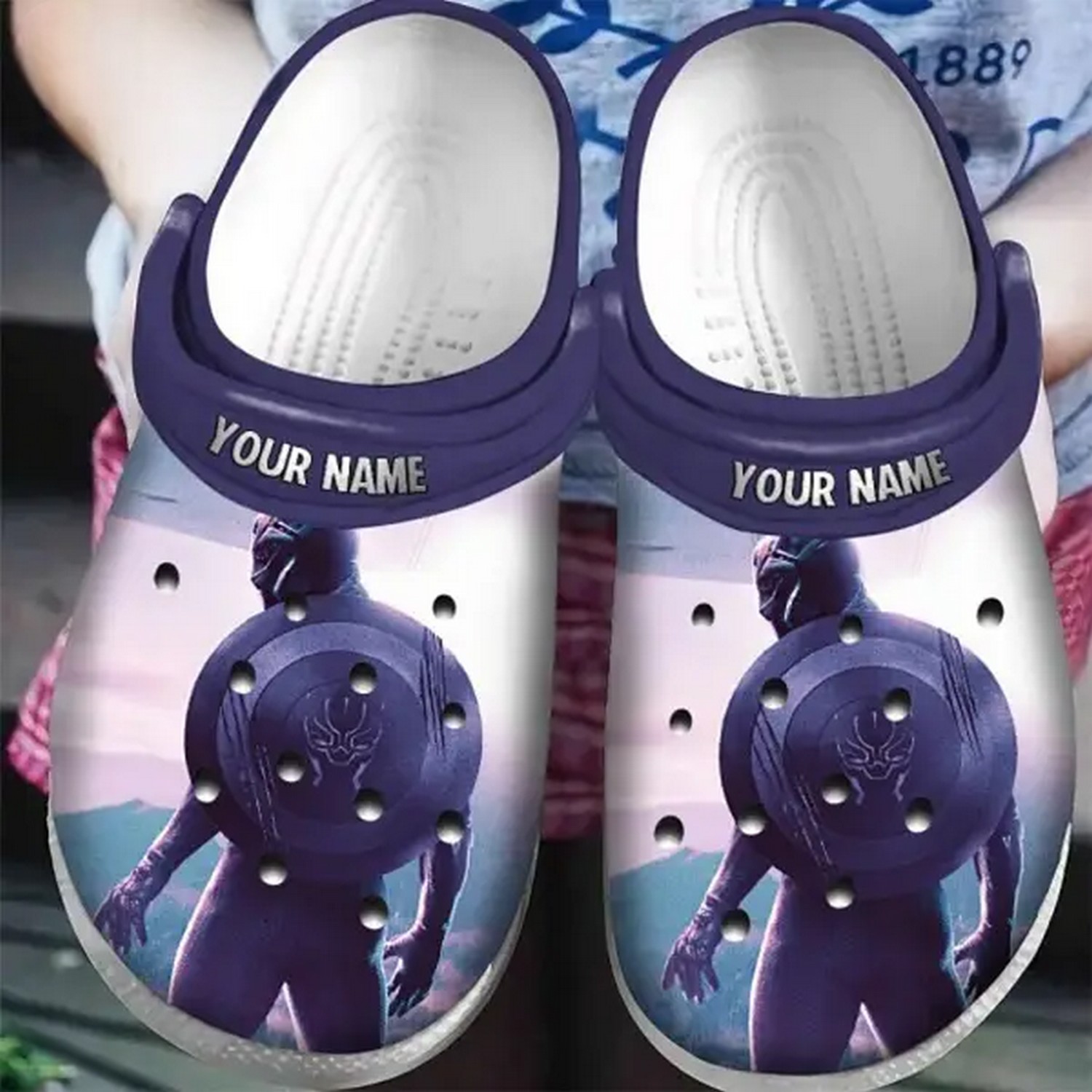 custom name black panther vibranium shield clogs for kids 26 adults vhzop