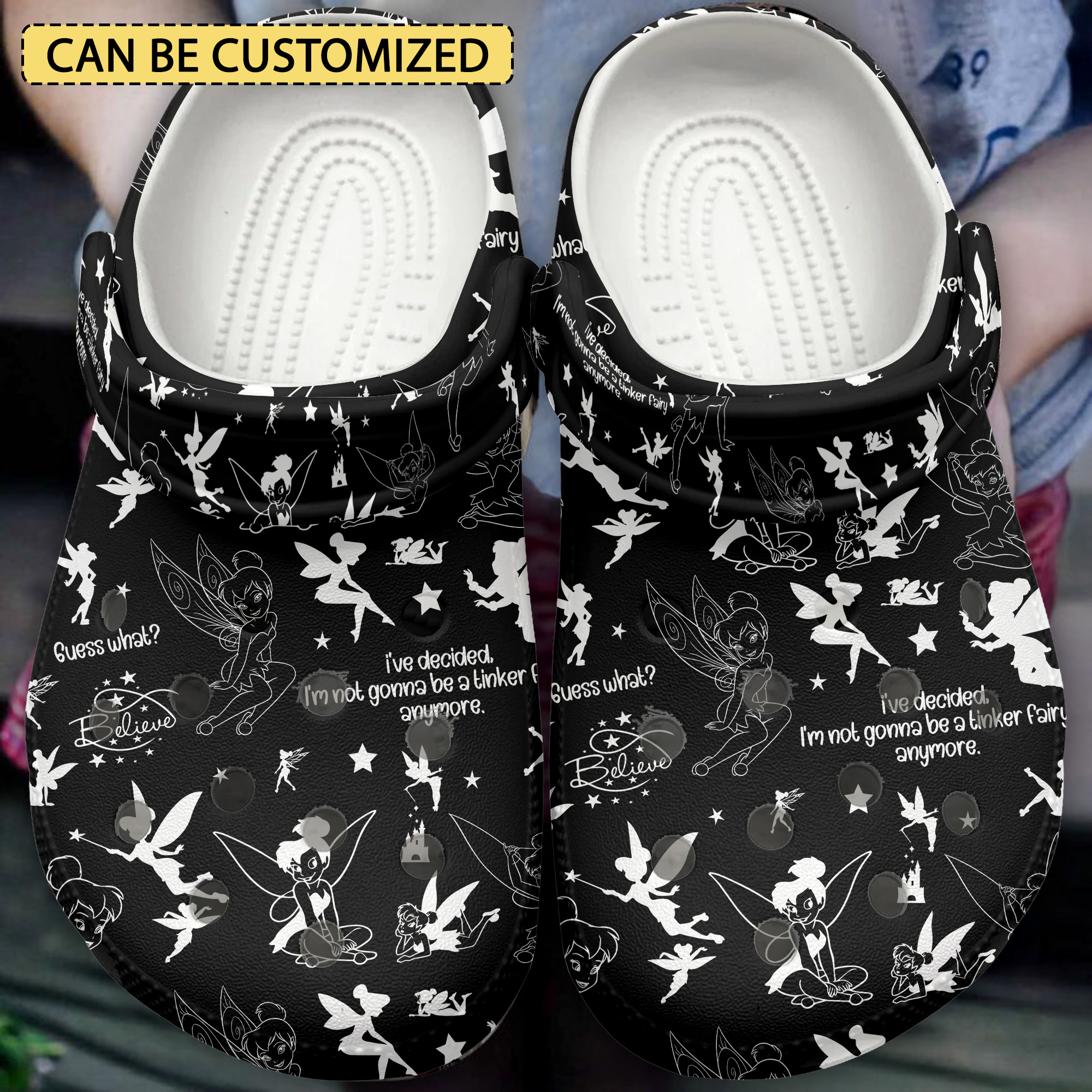 custom name black slippers tinker bell cartoon clogs for kids and adults ze28n