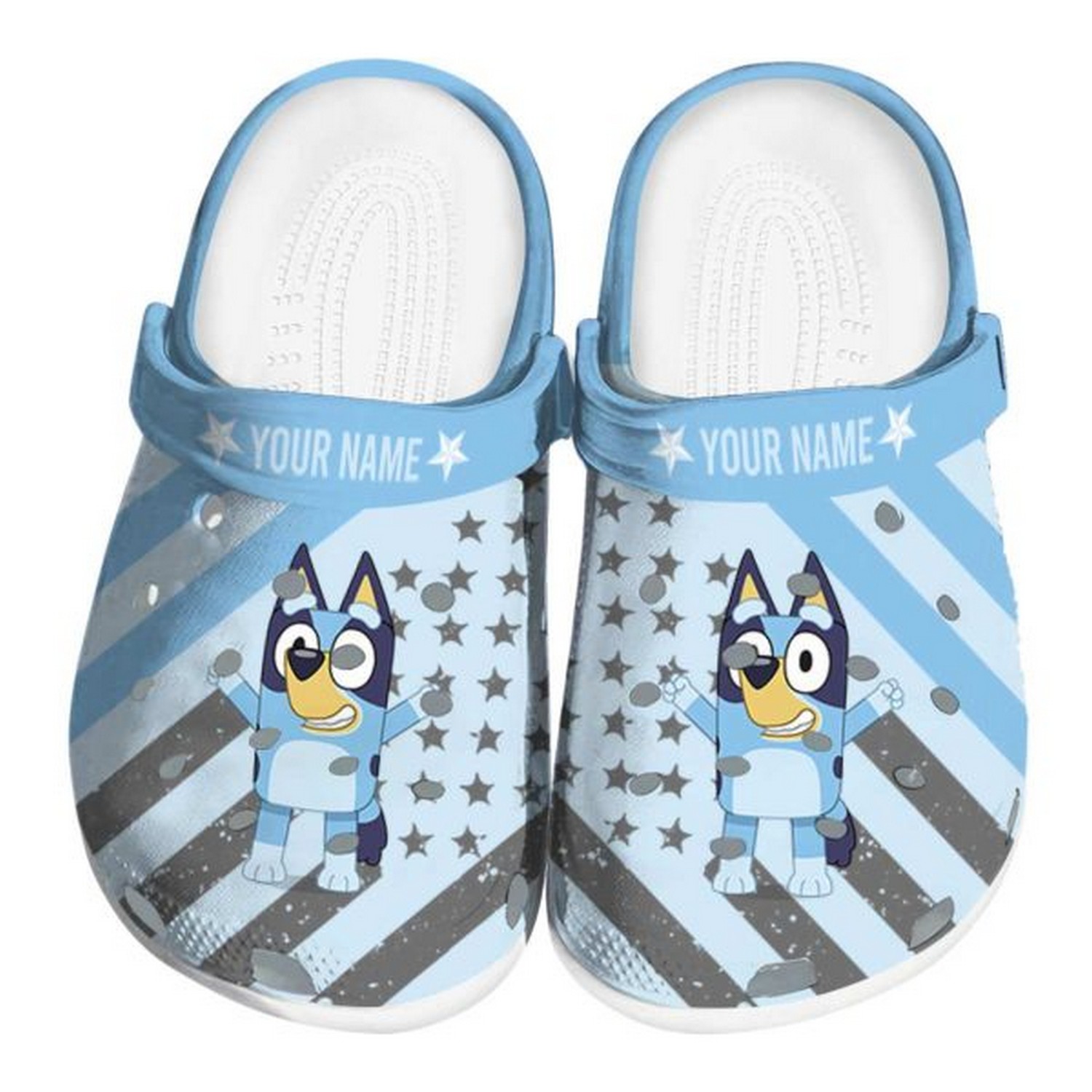 custom name bluey star spangled graphic clogs fast shipping available wsxas