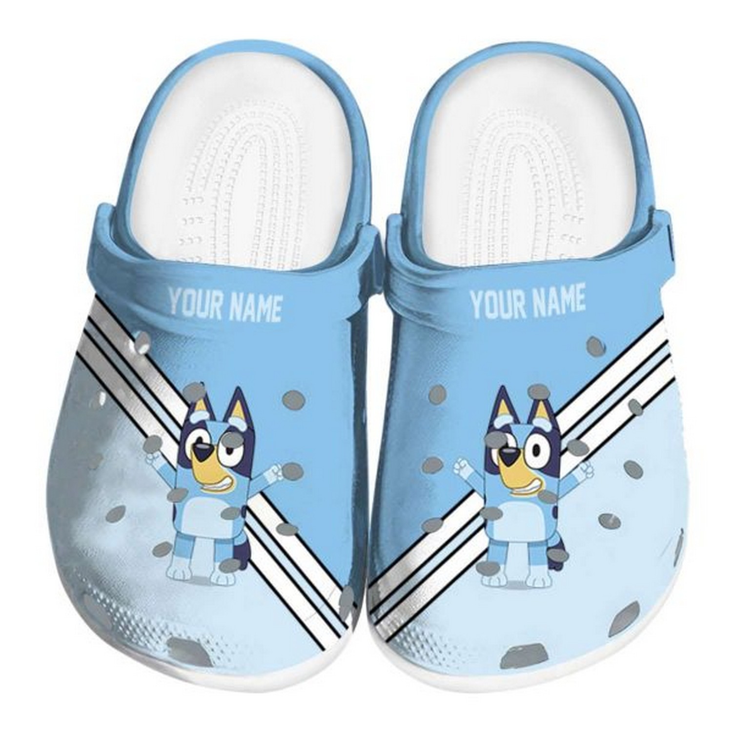 custom name bluey striped accents clogs fast shipping available obb5l