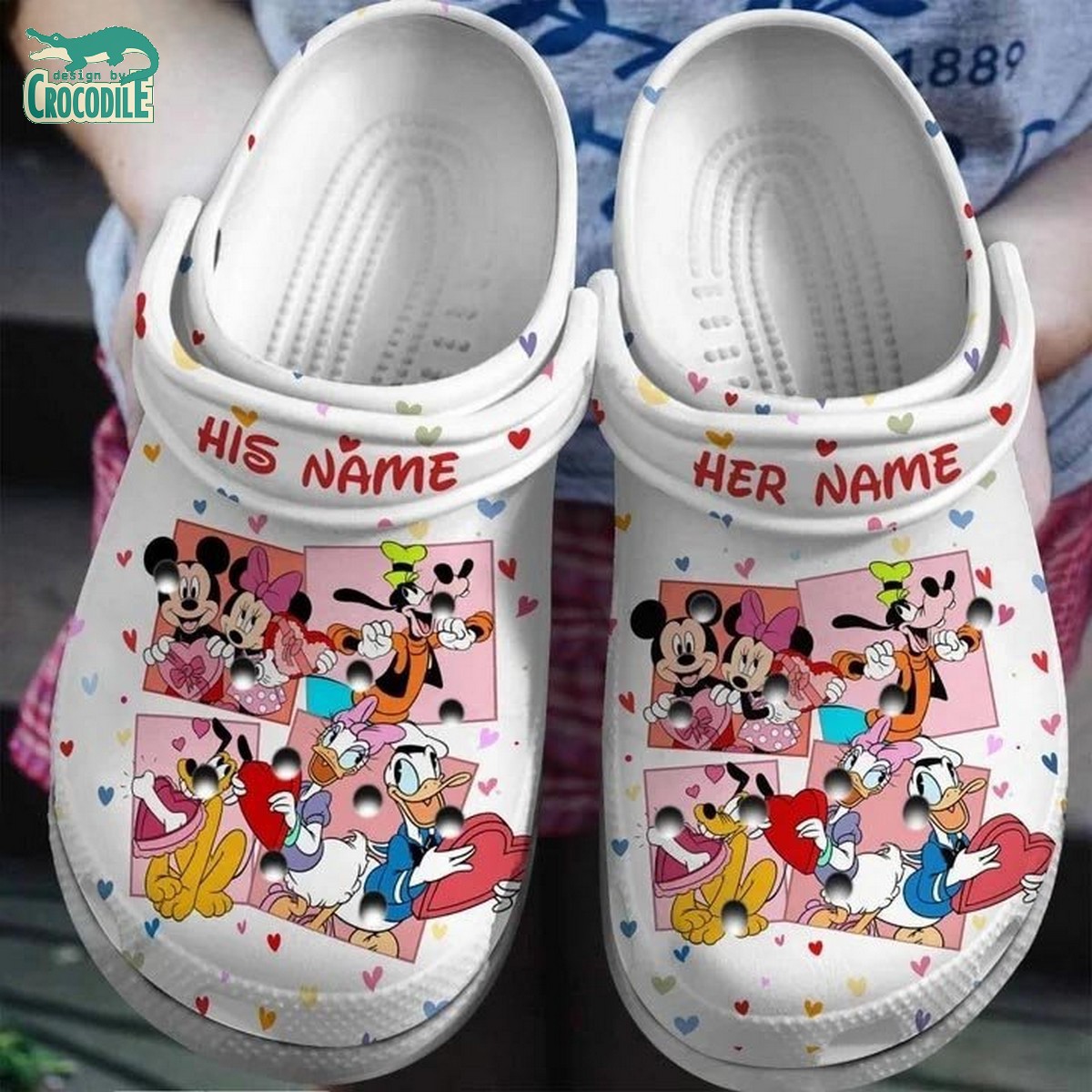 custom name brillian disney couples mickey and friends white clogs for kids 26 adults 2zihk