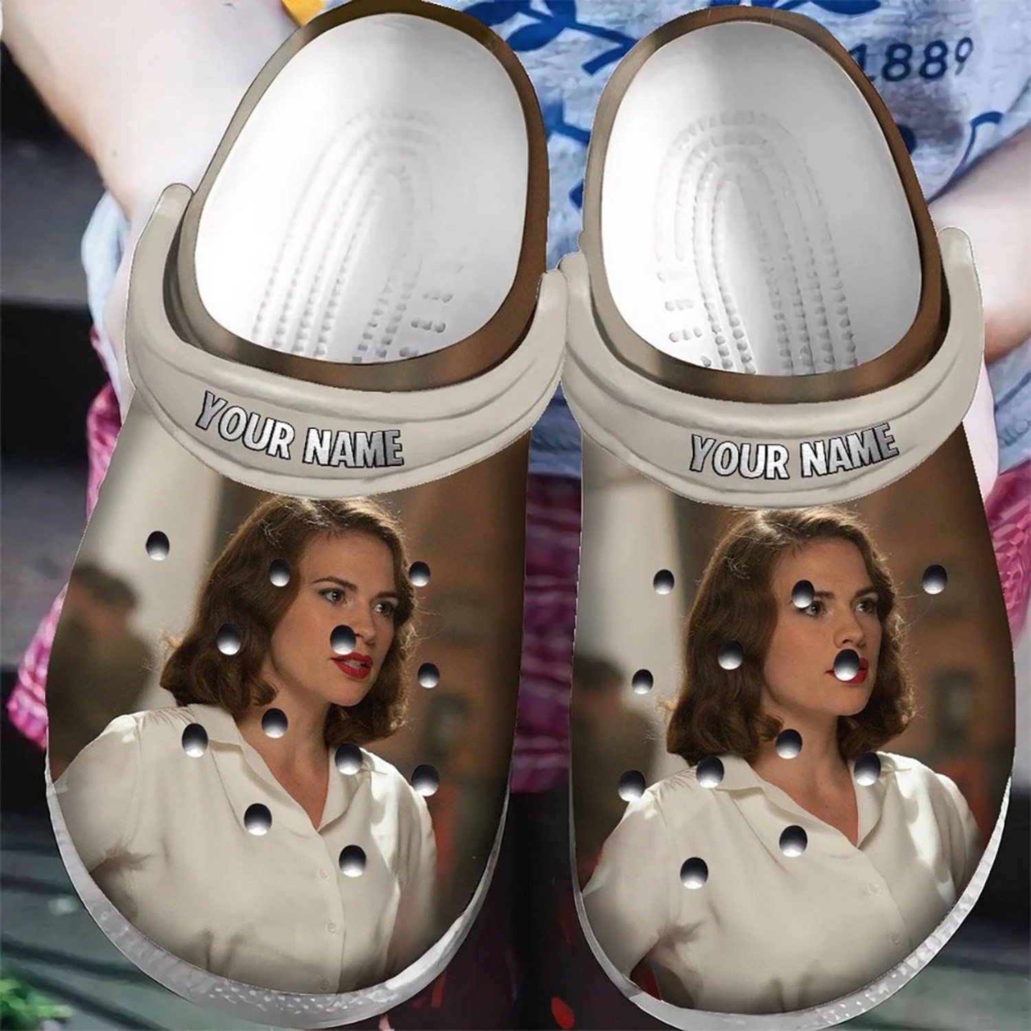 custom name captain america peggy carter clogs for kids and adults vfjco