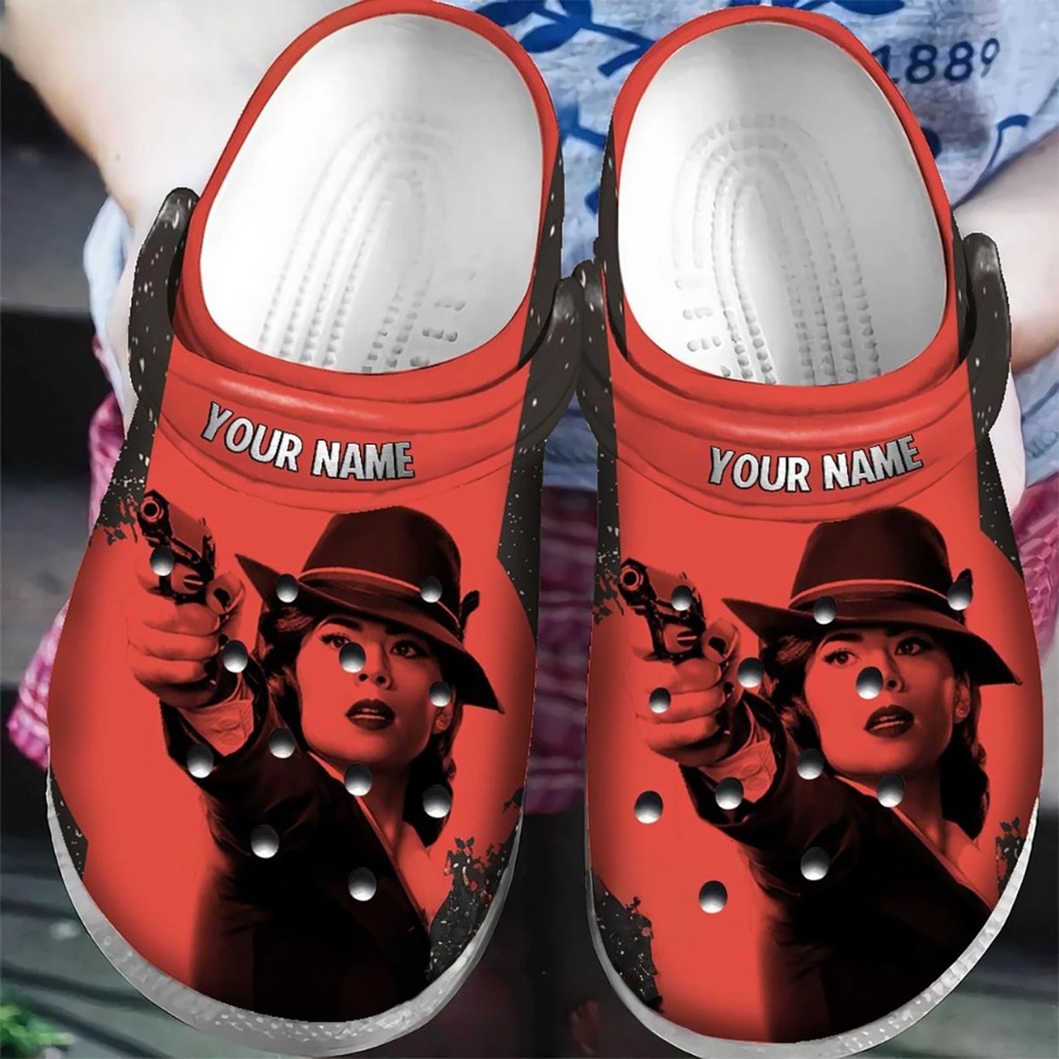 custom name captain america peggy carter red clogs for kids 26 adults ehj7s