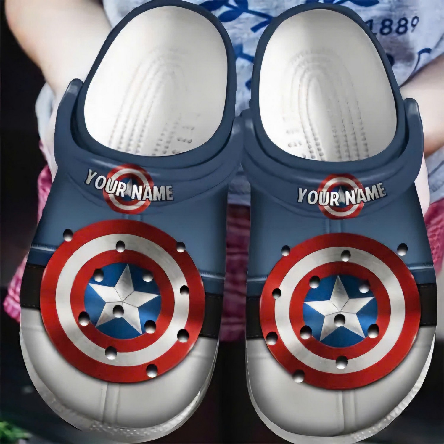 custom name captain america shields clogs fast shipping service available nuvcs