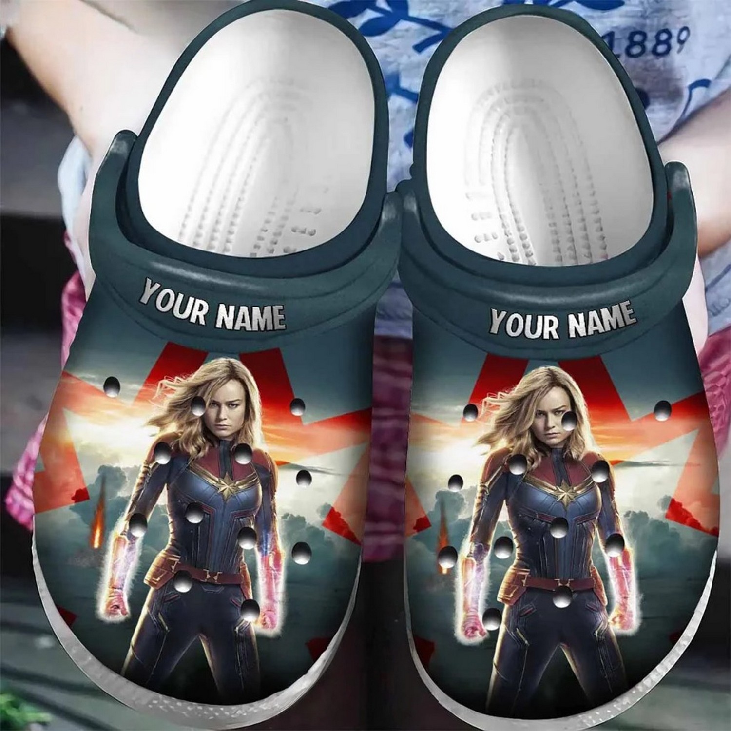 custom name captain marvel carol danvers supper power clogs for kids 26 adults e0vyx