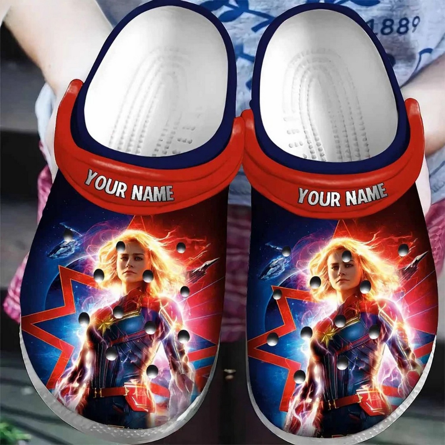custom name captain marvel carol danvers supper strong clogs for kids 26 adults scbtl