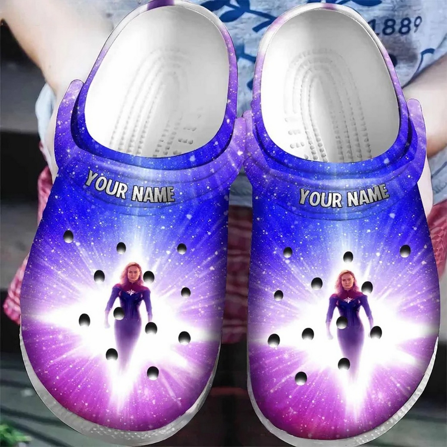 custom name captain marvel carol danvers the light clogs for kids 26 adults vk94w