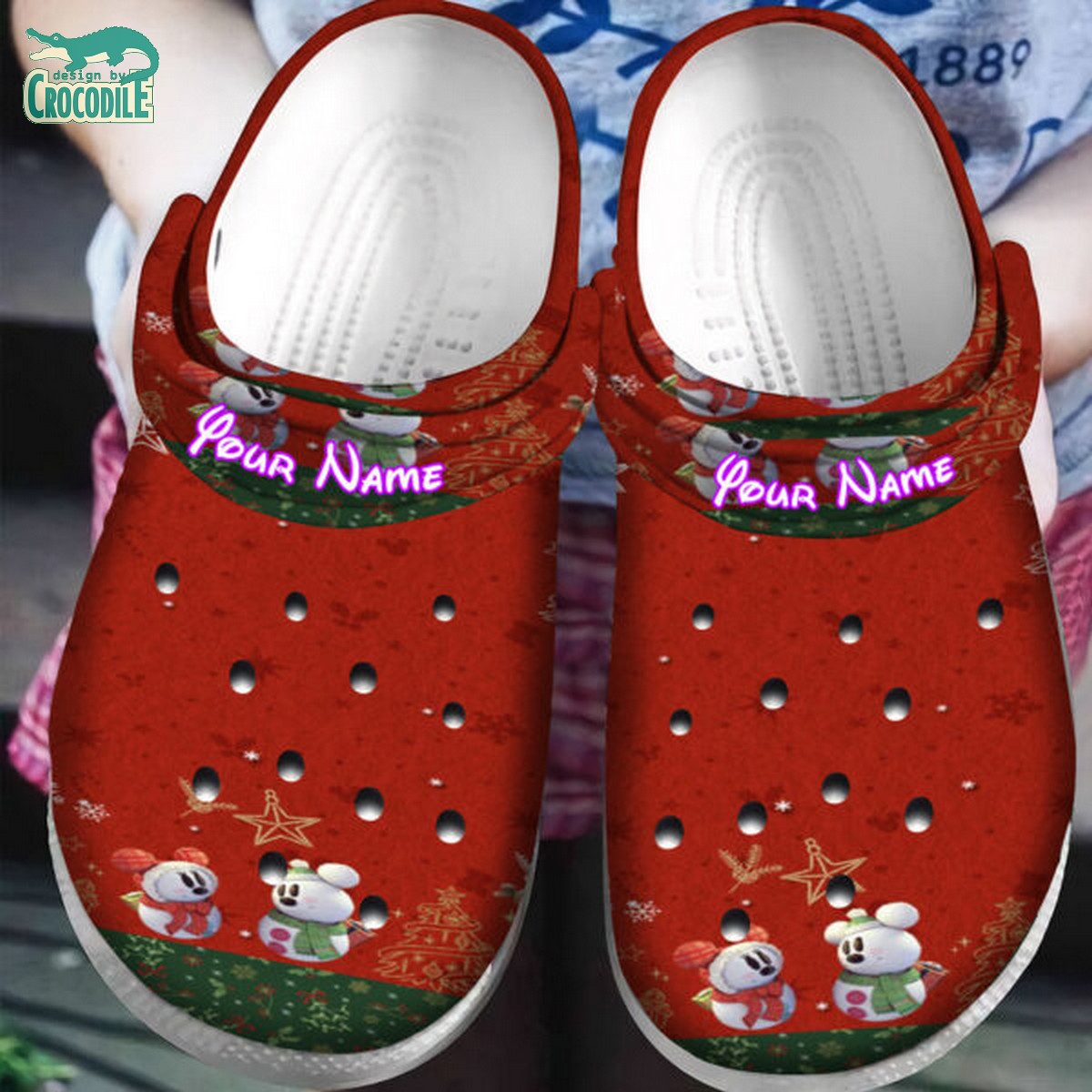 custom name chistmas mickey and minnie cosplay snowman red clogs for kids 26 adults kbiba
