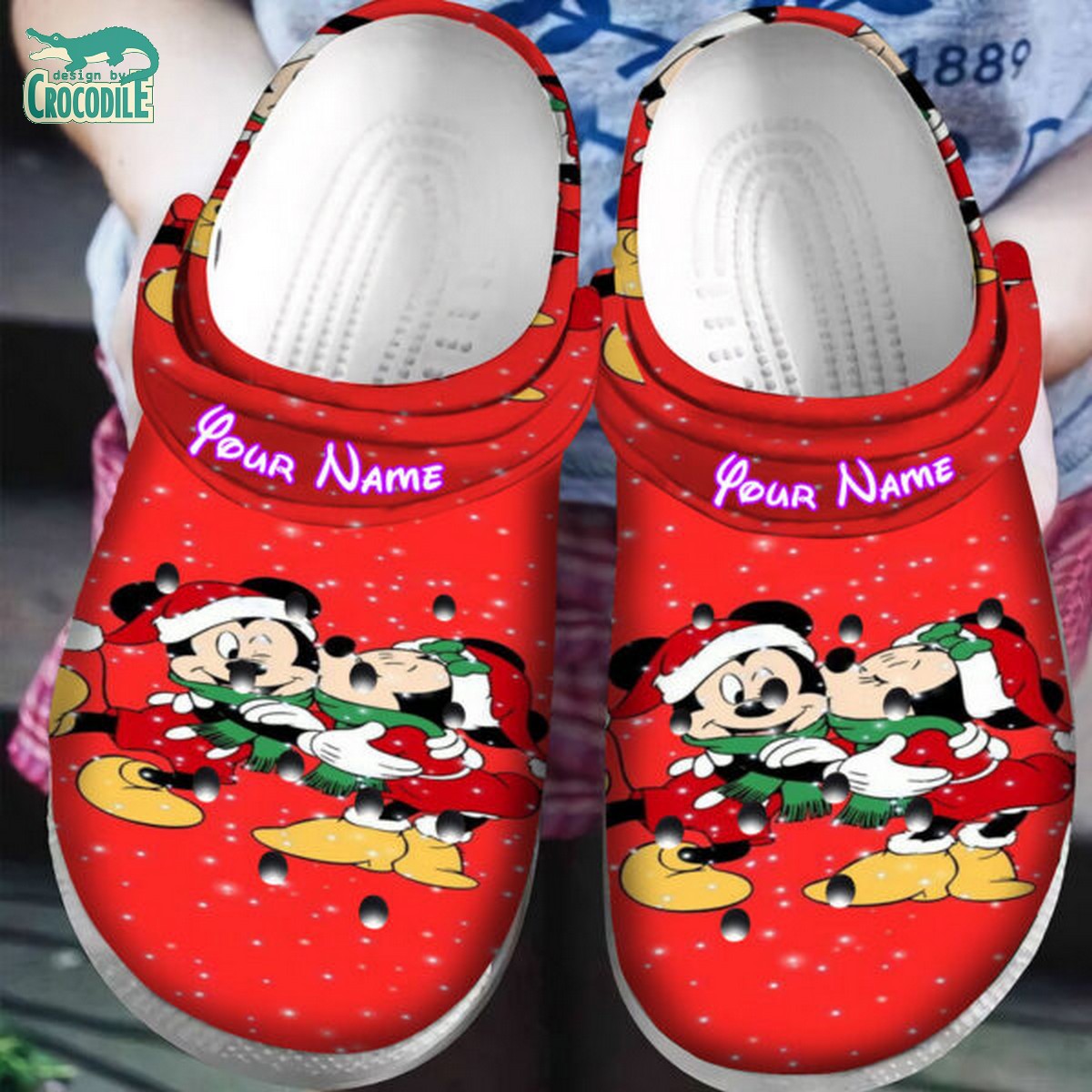 custom name christmas kiss mickey and minnie red clogs for kids 26 adults et3qt