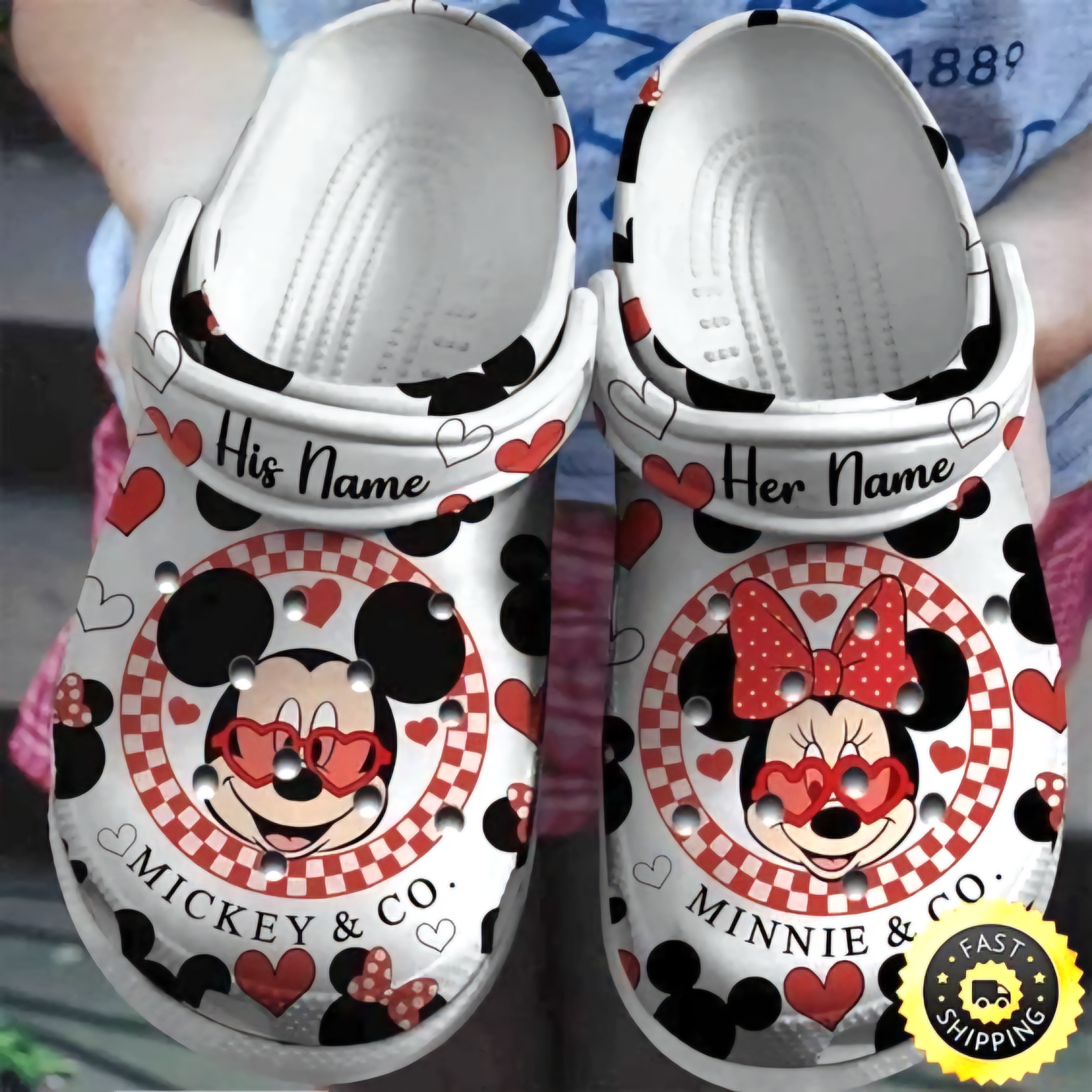 custom name coco mickey and minnie mouse white clogs for kids 26 adults lklha