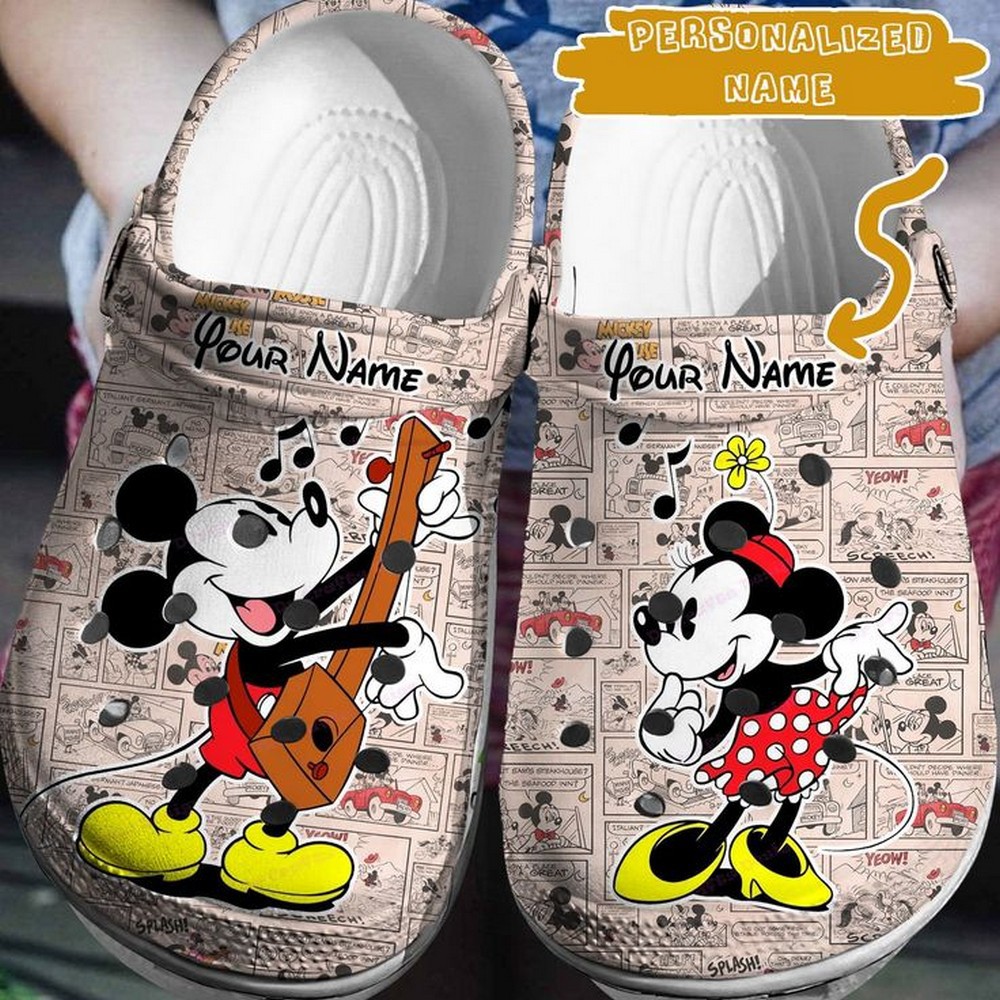 custom name comic mickey and minie mouse clogs for kids 26 adults orxt9