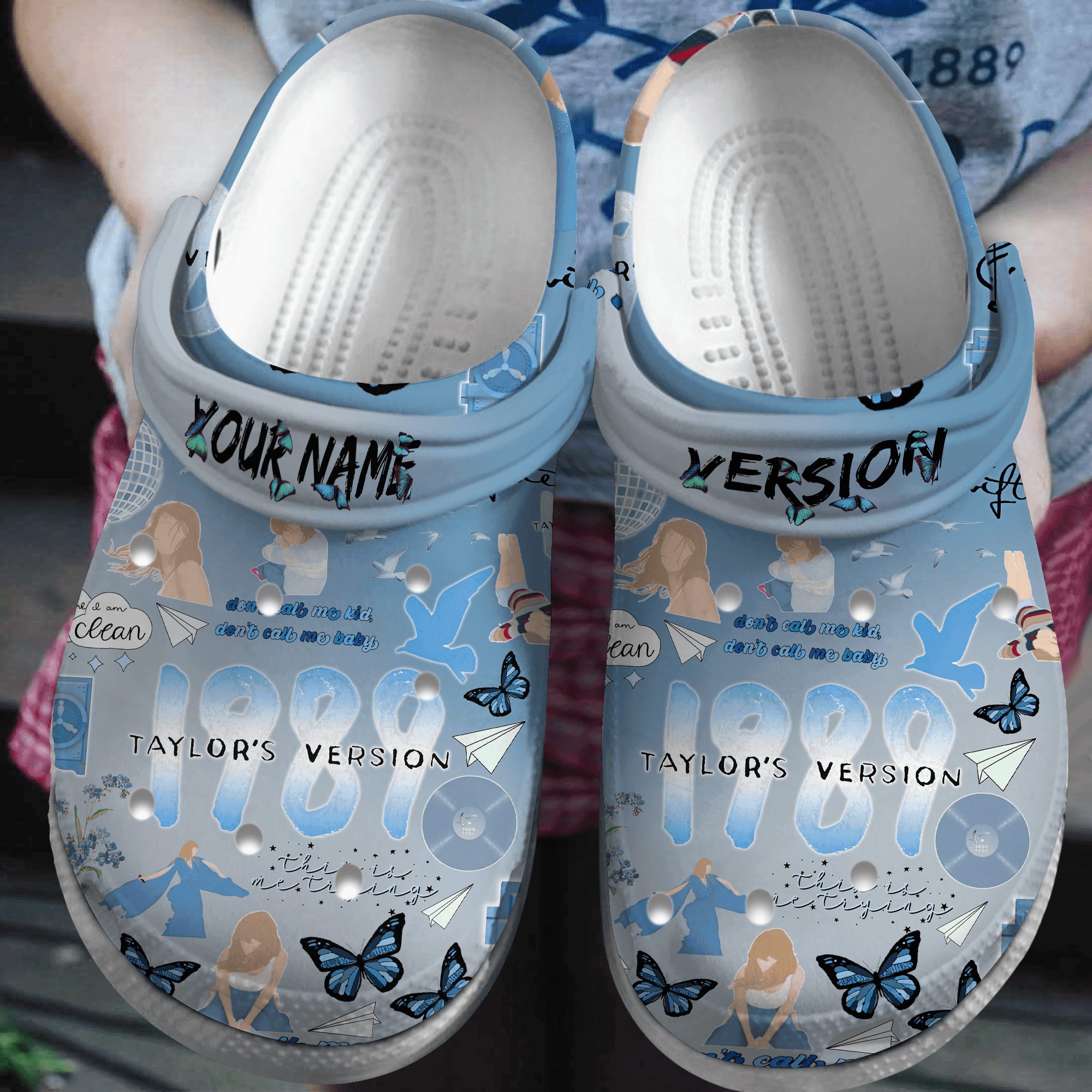 custom name crocs 1989 taylors version blue clogs for fans 3huku