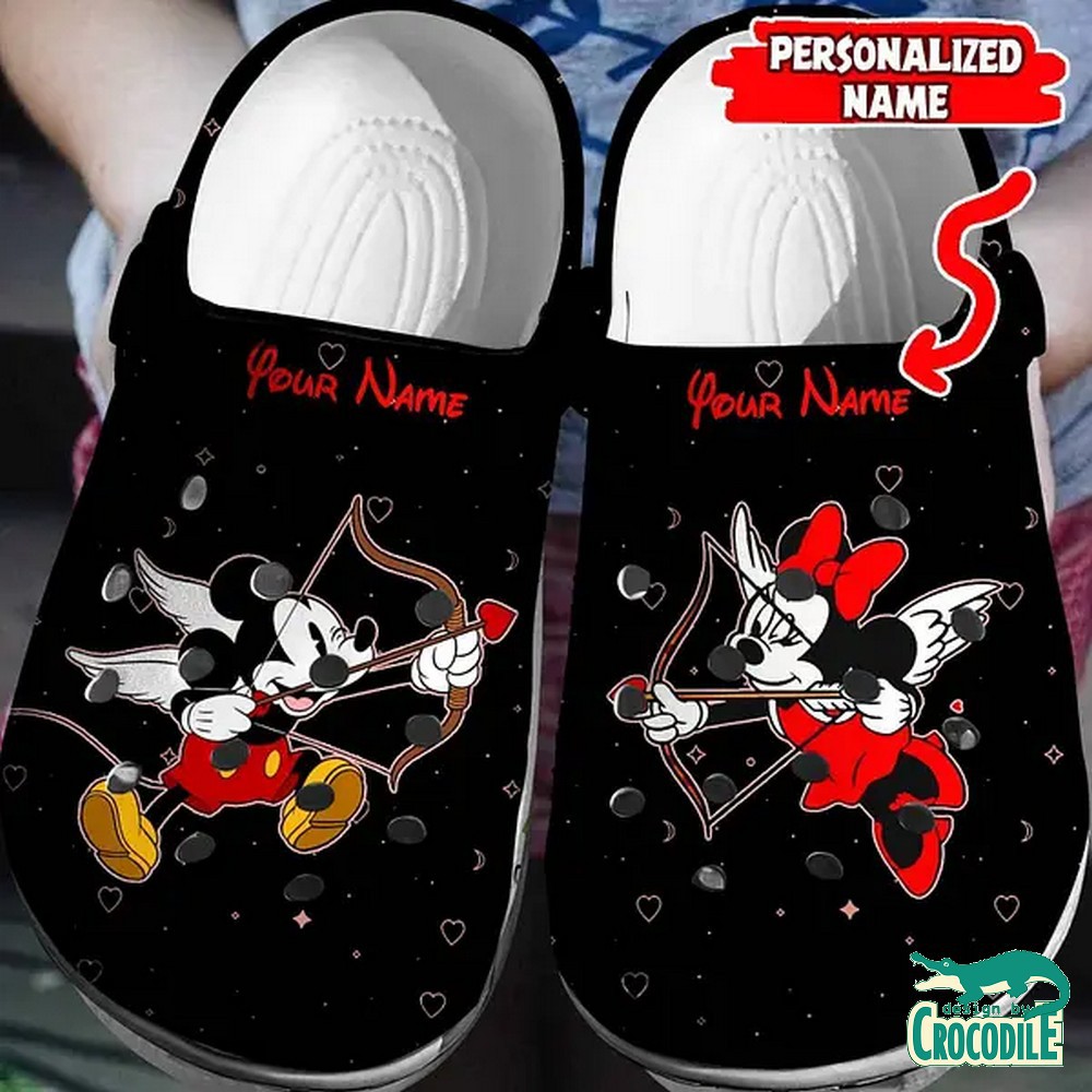 custom name cupid mickey and minnie mouse white clogs for kids 26 adults xpv2y