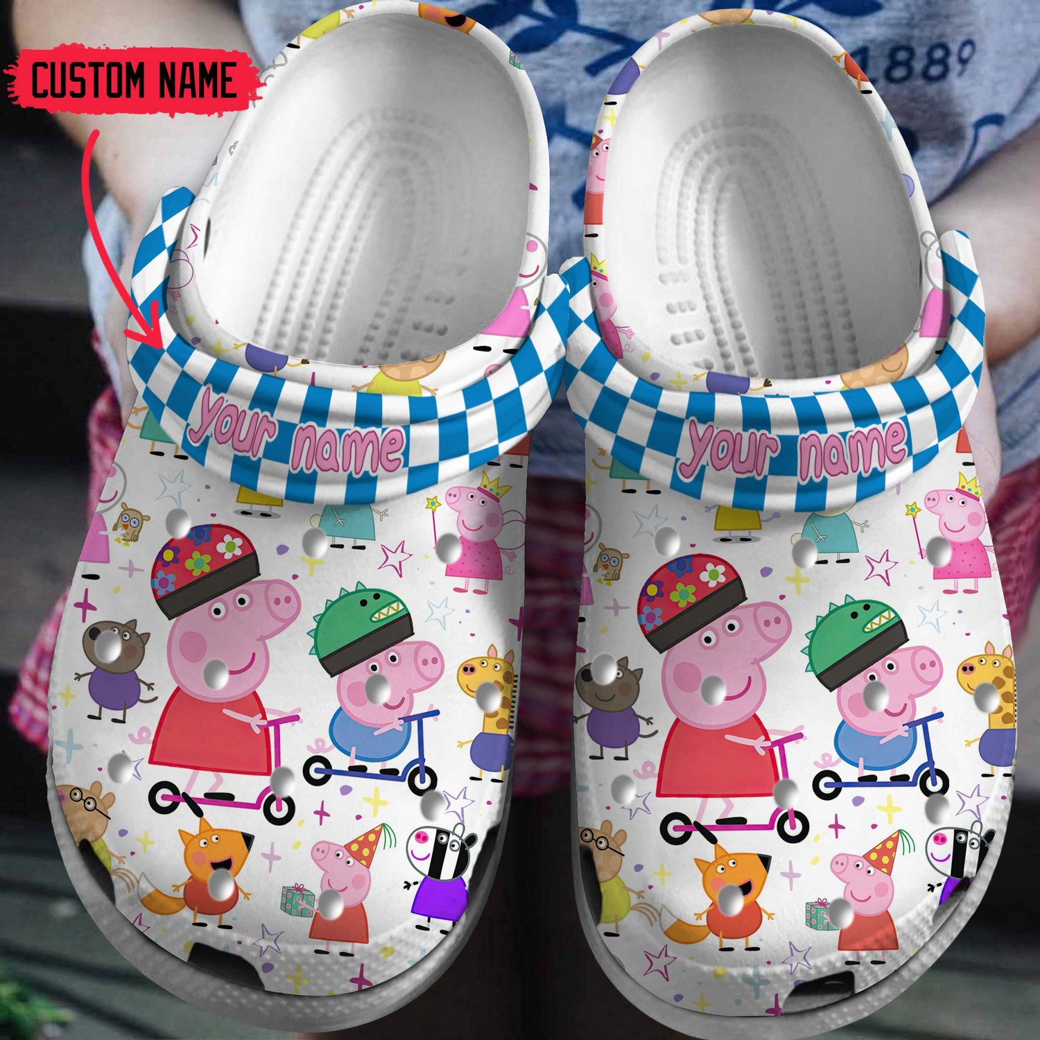 custom name cute peppa pig cartoon movie white clogs for kids and adults fast shipping 1seei