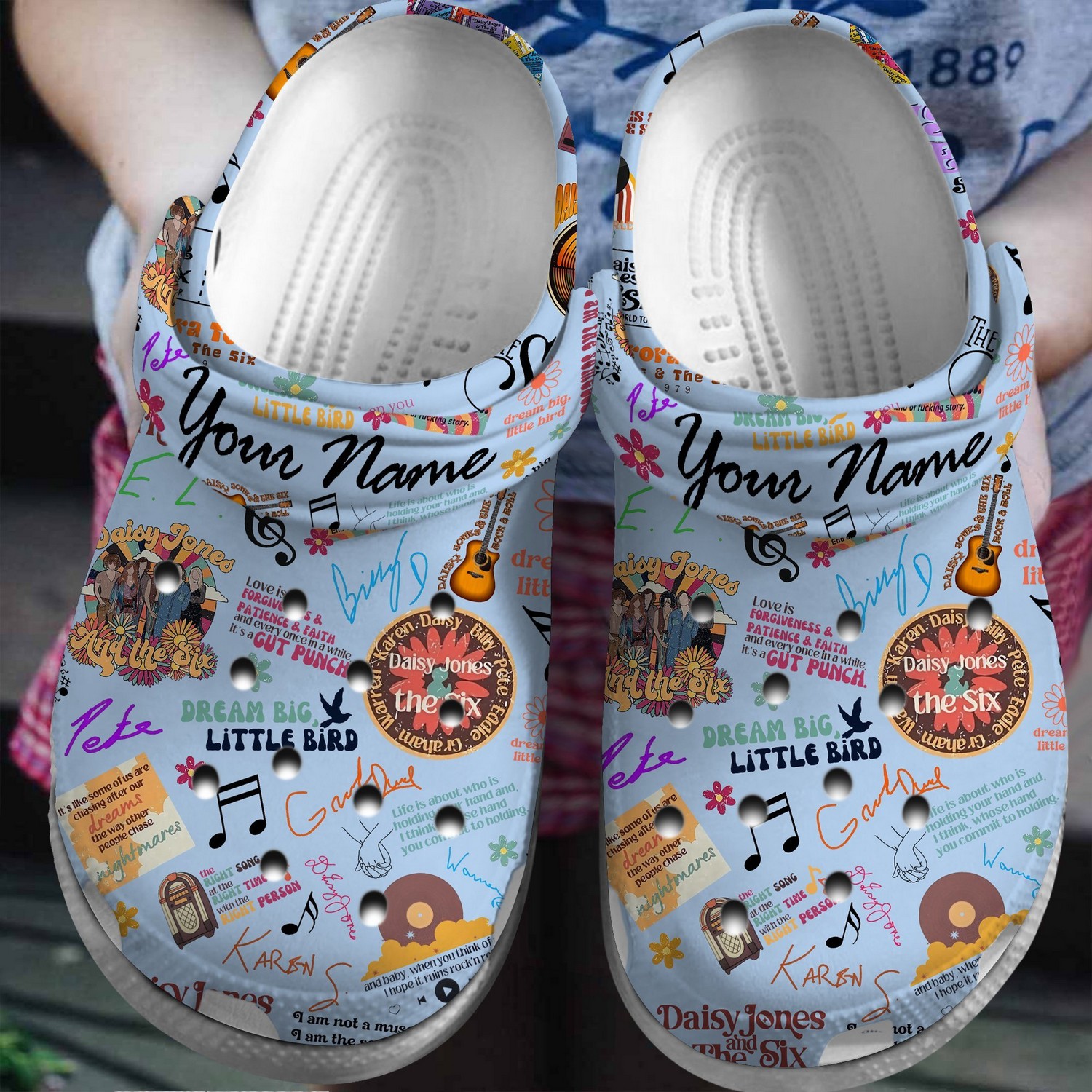 custom name daisy jones and the six tv series light blue clogs for kids and adults yljbh