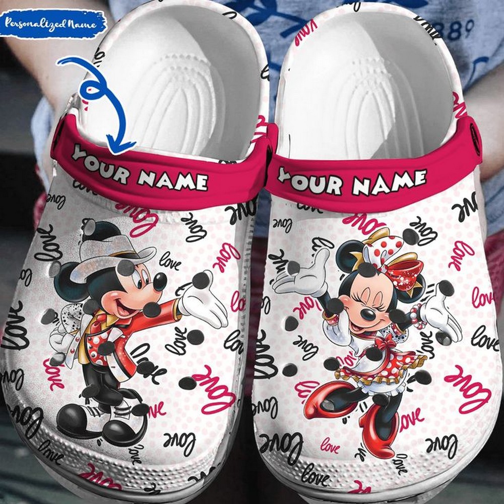custom name dancesport mickey and minie mouse white clogs for kids 26 adults fzbid